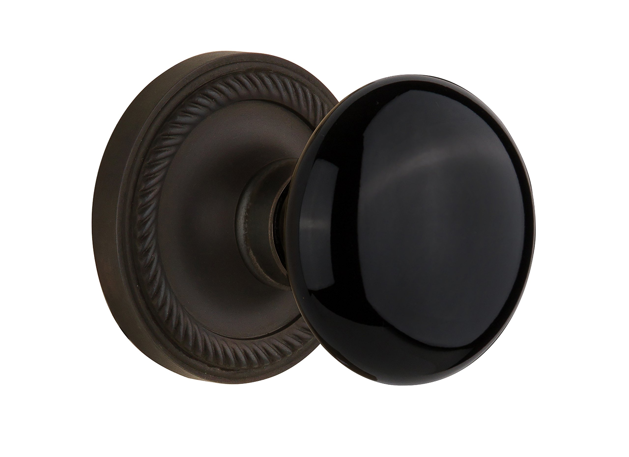Vintage Double Dummy Oil Rubbed Bronze Rope Rosette with Black Porcelain Knob - Nostalgic Warehouse 710223 - Perfect for Classic Home Decor & Cabinet Hardware Upgrade