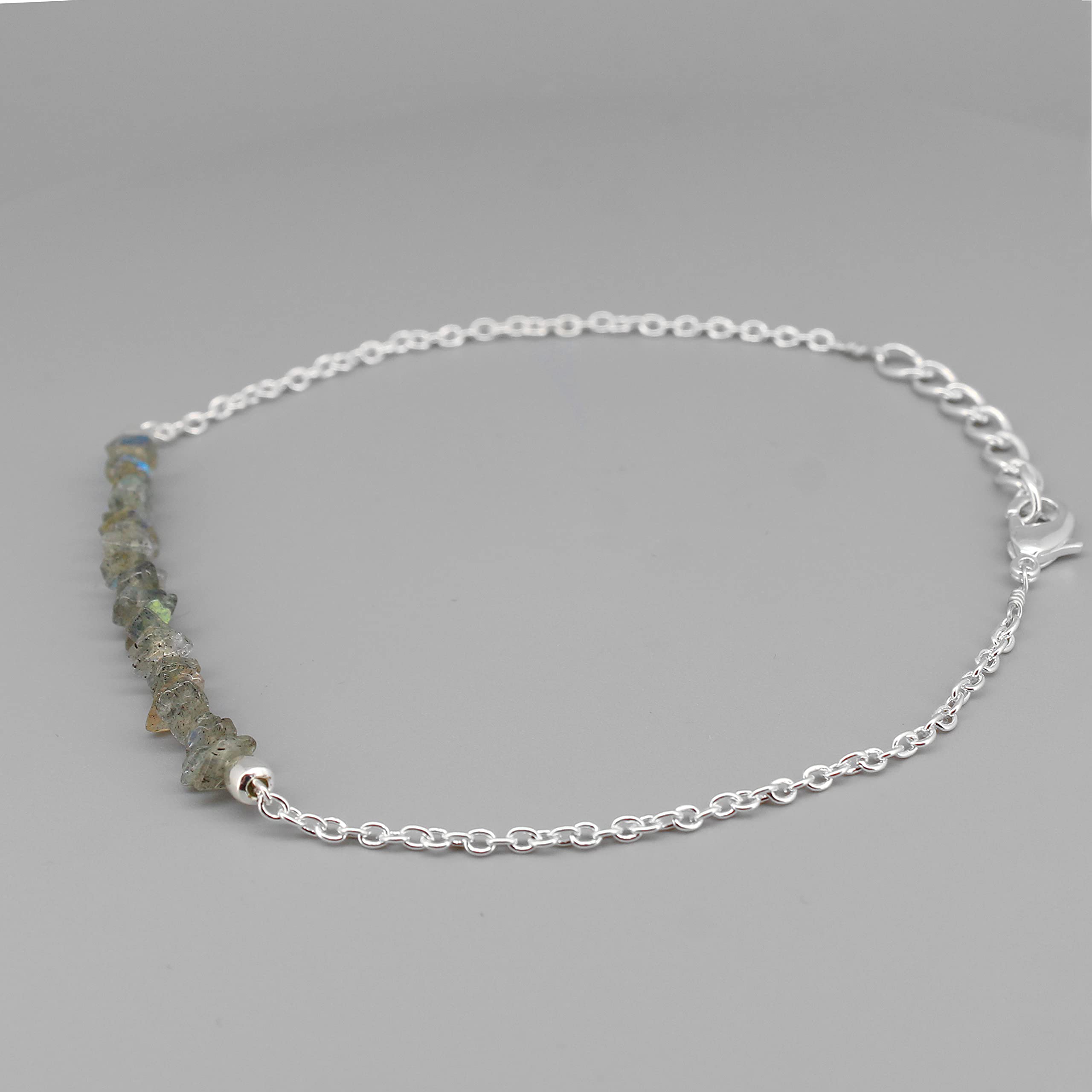 Gempires Natural Labradorite Crystal Bracelet - Handmade Gemstone Jewelry for Women | Hypoallergenic 8 Inch Silver Plated Dainty Bracelet | Perfect for Meditation, Healing & Everyday Wear