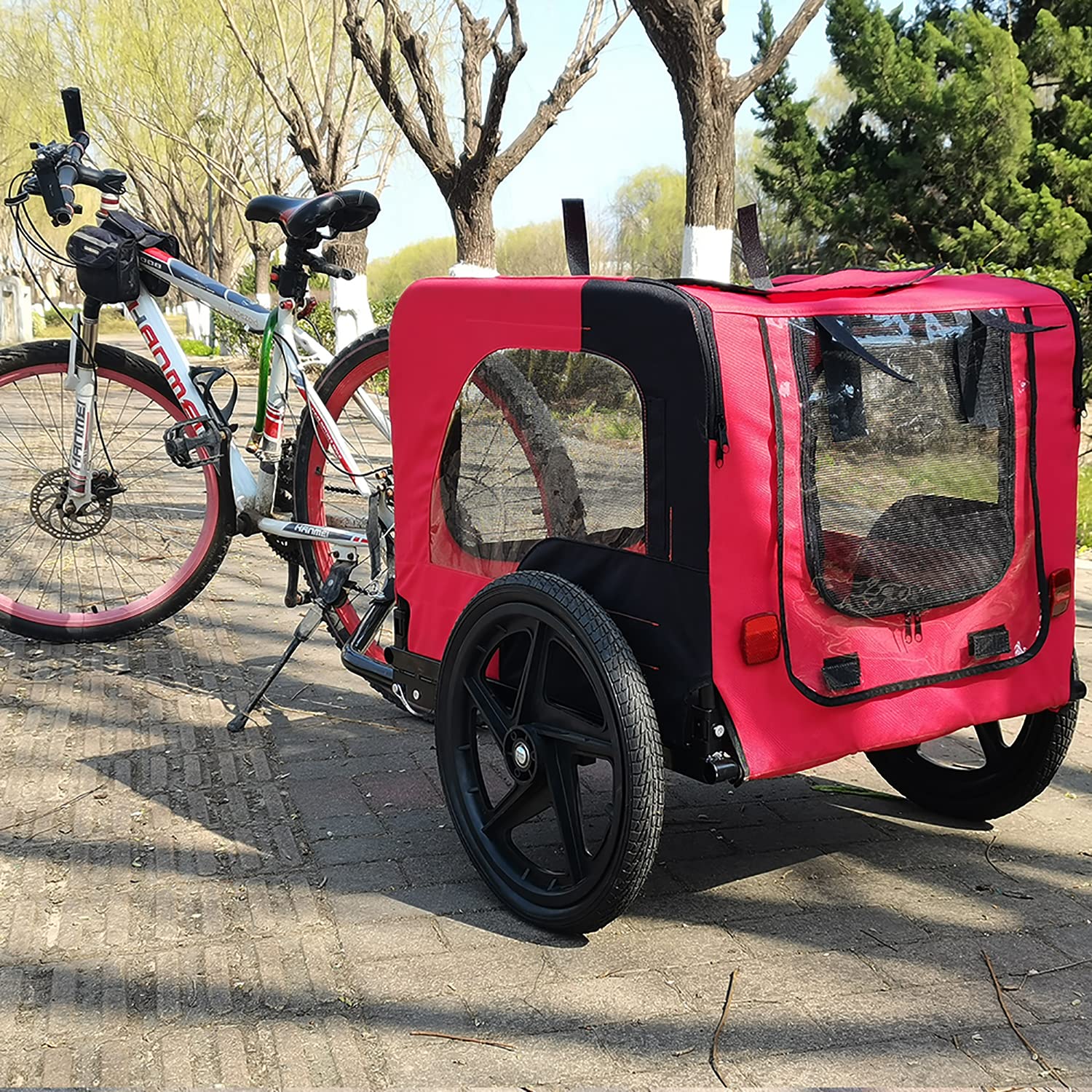 Dog Bike Trailer for Small & Large Pets - Foldable Pet Bicycle Carrier with Quick Release Wheels, Safety Reflectors & Flag - Easy Folding Frame for Outdoor Adventures, Camping & Park Rides (Red)