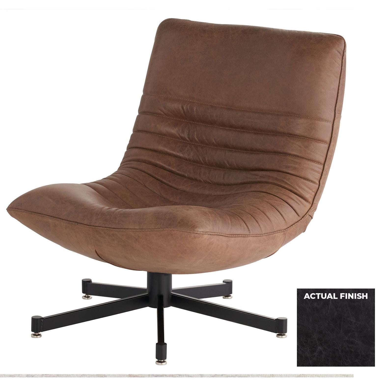 Cyan Design 11807 Eduarda Arm Chair in Natural Black Distressed Leather - Stylish Vintage Accent Chair for Living Room, Office, or Reading Nook