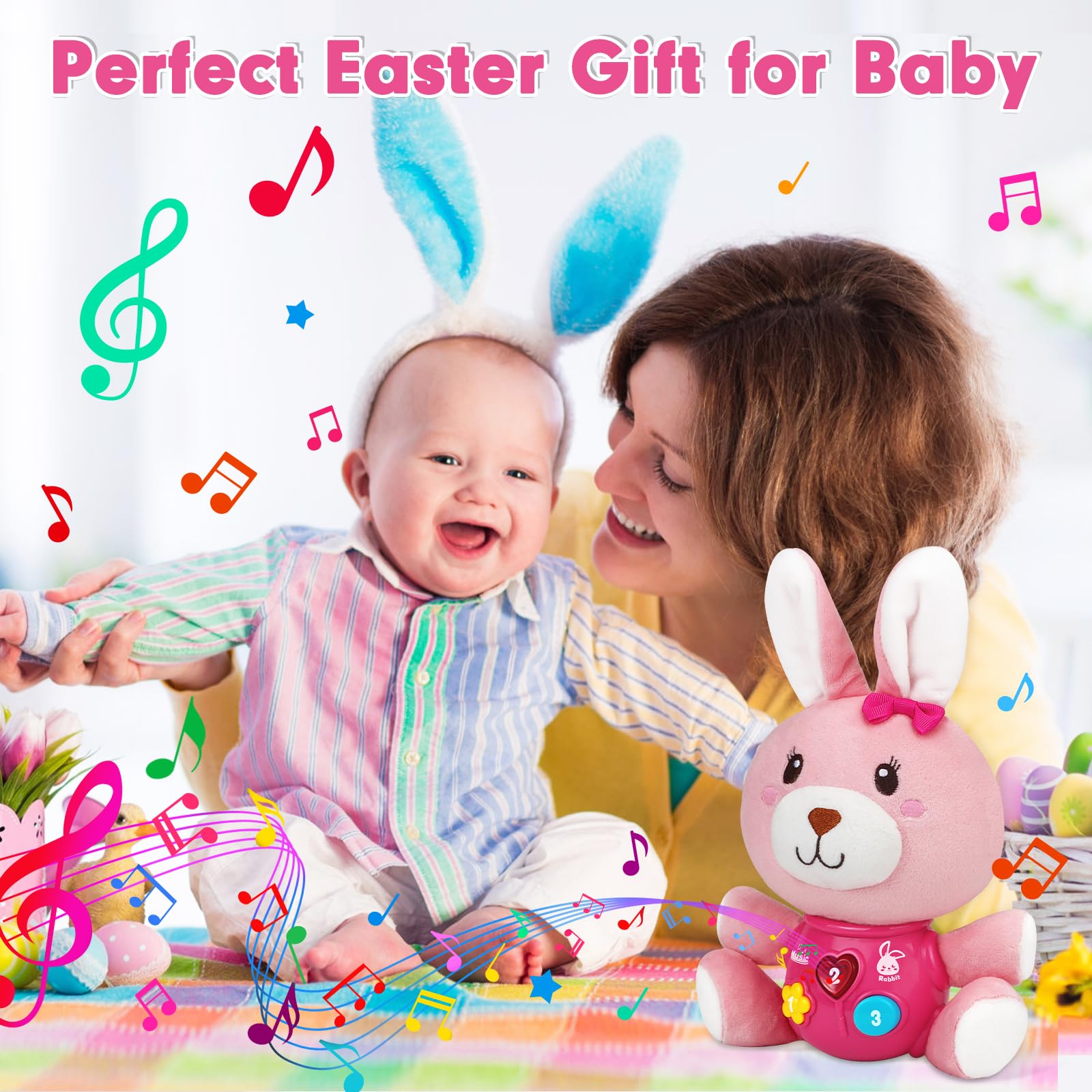 Soft Musical Easter Bunny Plush Toy for Babies 0-12 Months - Cuddly Stuffed Animal with Gentle Music - Perfect Easter Gift for Newborns, Infants & Toddlers (Girls & Boys) - Great for Nursery Decor, First Easter Celebration & Sensory Play