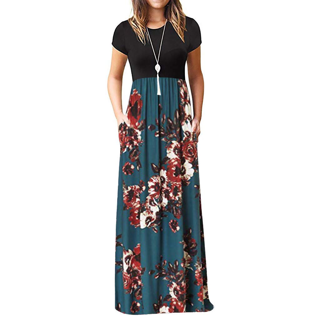**Women's Casual Summer Dresses - Loose Bohemian Floral Maxi Dress with Cold Shoulder, Beach Swing Dress for Outdoor, Vacation & Party Wear**