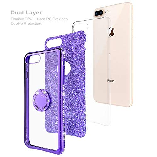 Sparkly Glitter Phone Case for Samsung Galaxy S10 Plus/S10+ with Ring Kickstand - Shockproof Clear Protective Cover for Women & Girls (Purple) | Perfect for Everyday Use, Parties & Travel