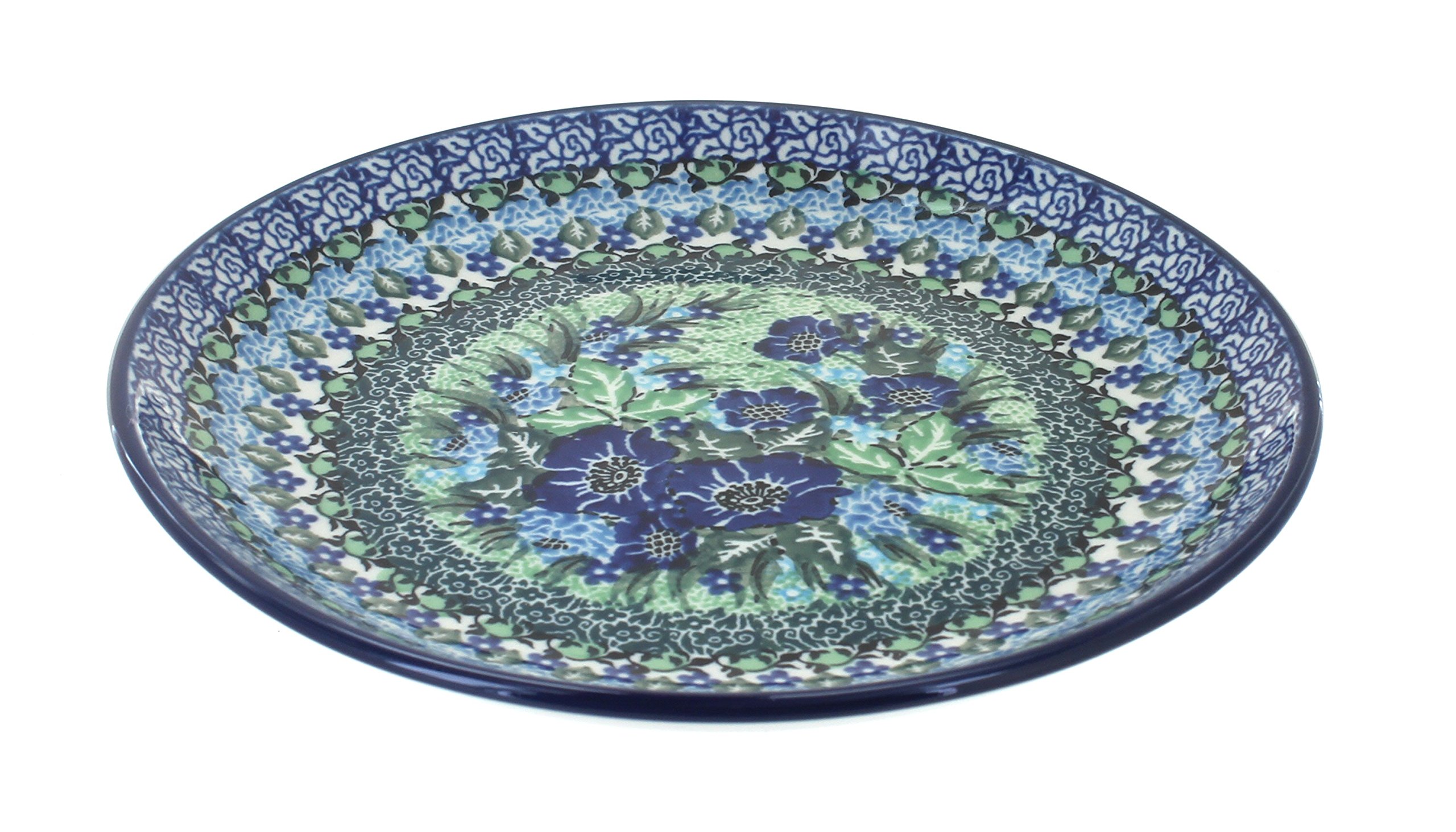 Handmade Blue Rose Polish Pottery Sapphire Fields Dessert Plate - Elegant Ceramic Appetizer Plate for Tea Parties, Weddings & Home Decor