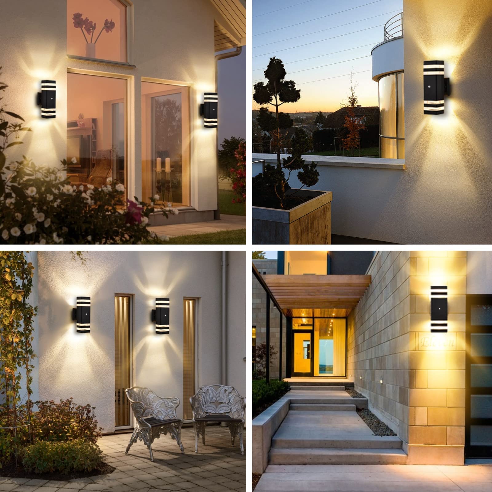 Dusk to Dawn Outdoor Wall Lights 2 Pack - 3000K Warm White Waterproof Porch Lighting Fixtures for House, Patio & Garden - Modern Up and Down Exterior Lights for Enhanced Curb Appeal & Nighttime Safety