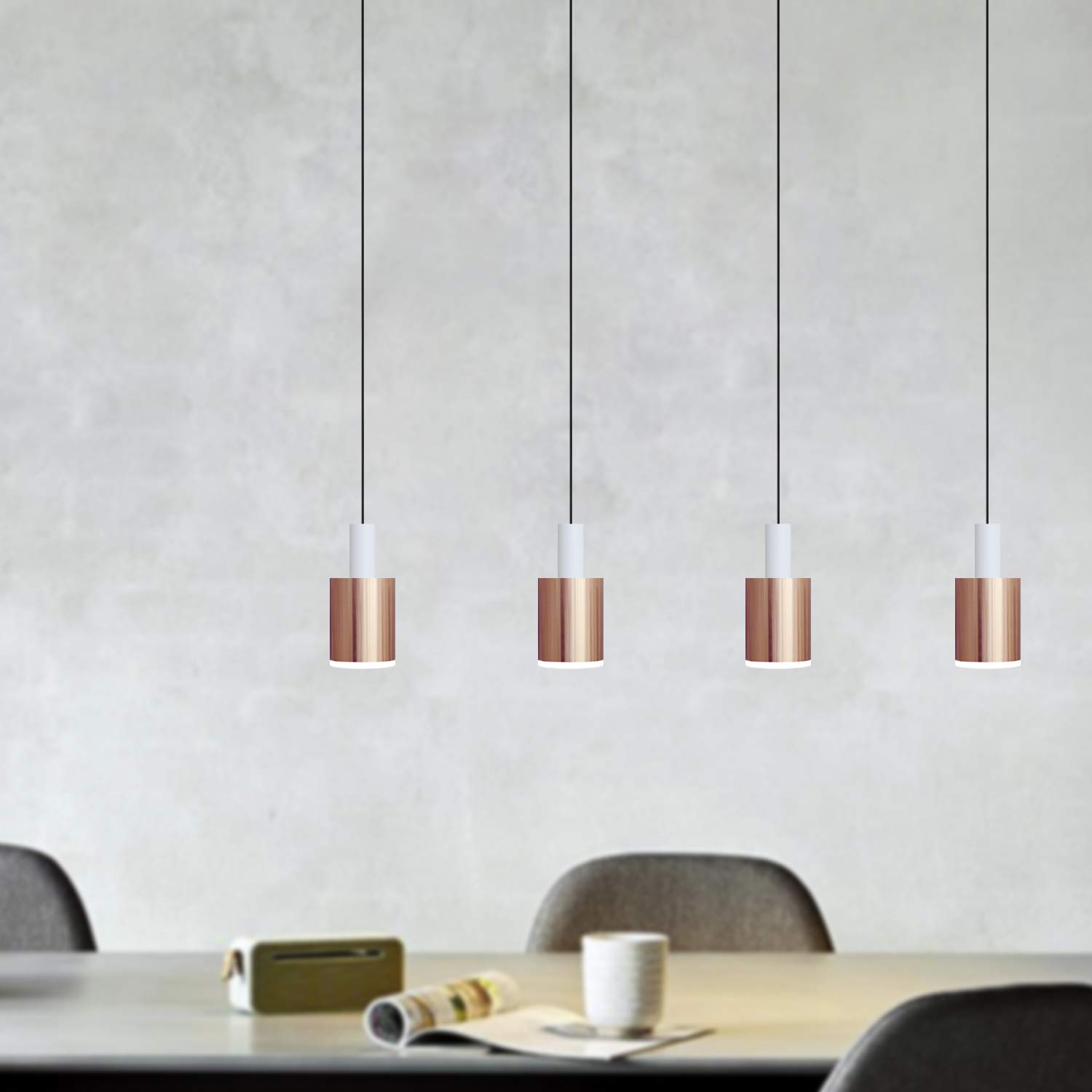 Virgo 4 Mini Pendant Lighting White-Copper - Dimmable LED Hanging Light Fixture with Adjustable Wire & Included Bulb - Perfect for Kitchen Island, Bar Counter, Foyer & Dining Room Decoration