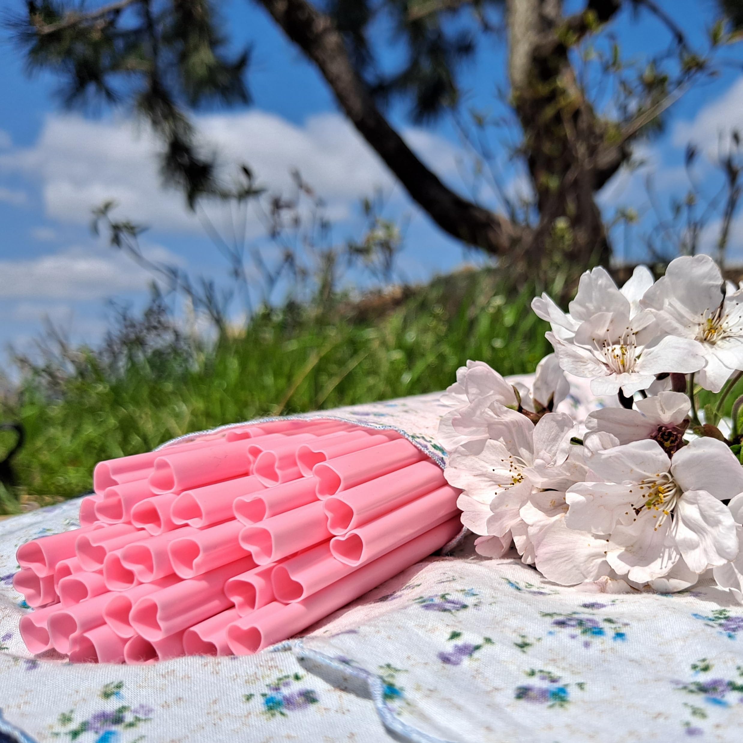50pcs Heart Shaped Pink Plastic Straws - Disposable Cute Drinking Straws Individually Wrapped for Valentine's Day, Galentine's Day, Bridal Shower, Wedding, Birthday Party Decorations - Perfect for Cocktails, Milkshakes, Smoothies and Party Drinks