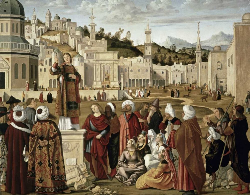 St. Stephen Preaching at Jerusalem by Vittore Carpaccio - 30x38 Inch Fine Art Print on Paper - Perfect for Home Decor, Office Wall Art & Gift Giving