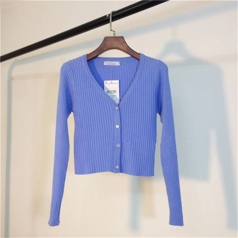 Patchwork Long Sleeve Button-Up Knit Sweater for Women - Cozy Fall & Winter Fashion - Perfect for Casual Outings and Office Wear