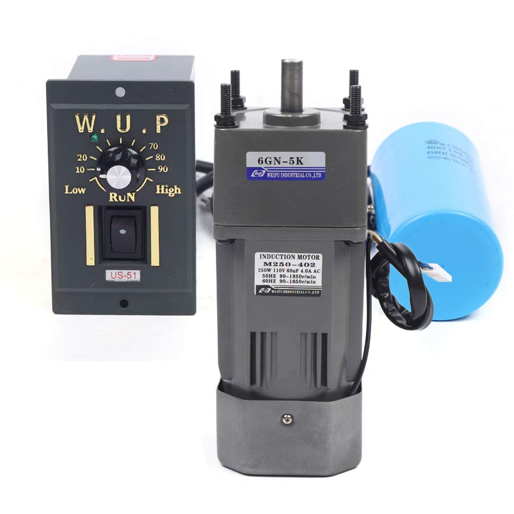 110V 250W AC Gear Motor - Single Phase Electric Motor with Variable Speed Controller (0-270 RPM) | 1:5 Reduction Ratio | Perfect for Conveyor Belts, Mixers & Industrial Machinery