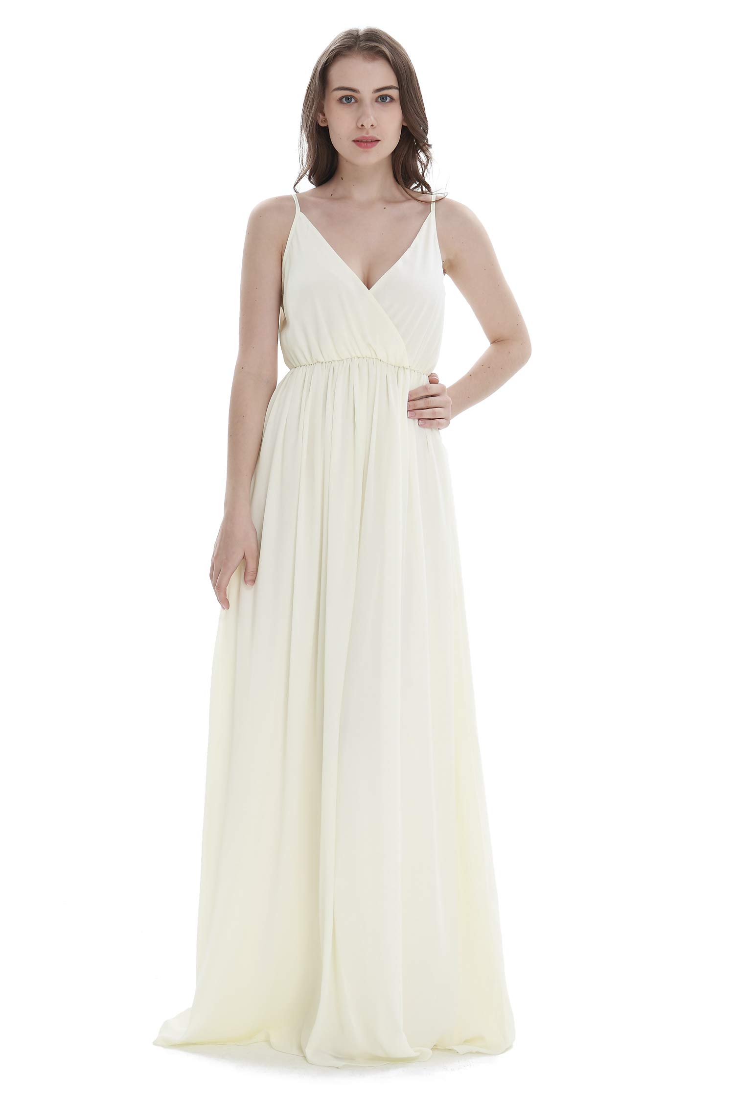 Hawaii Women's Beach Wedding Dress - V Neck Spaghetti Strap Floor Length Bridesmaid Gown for Summer Vacation, Tropical Party & Destination Weddings