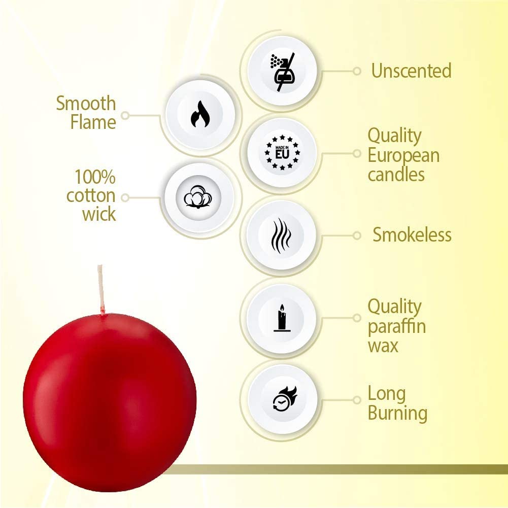 Bolsius Set of 2 Red Ball Candles - 2.75 Inch Unscented Dinner Candles - Dripless Clean Burning Smokeless Candles for Wedding, Party & Special Occasions - Perfect for Romantic Dinners, Table Centerpieces and Holiday Decorations