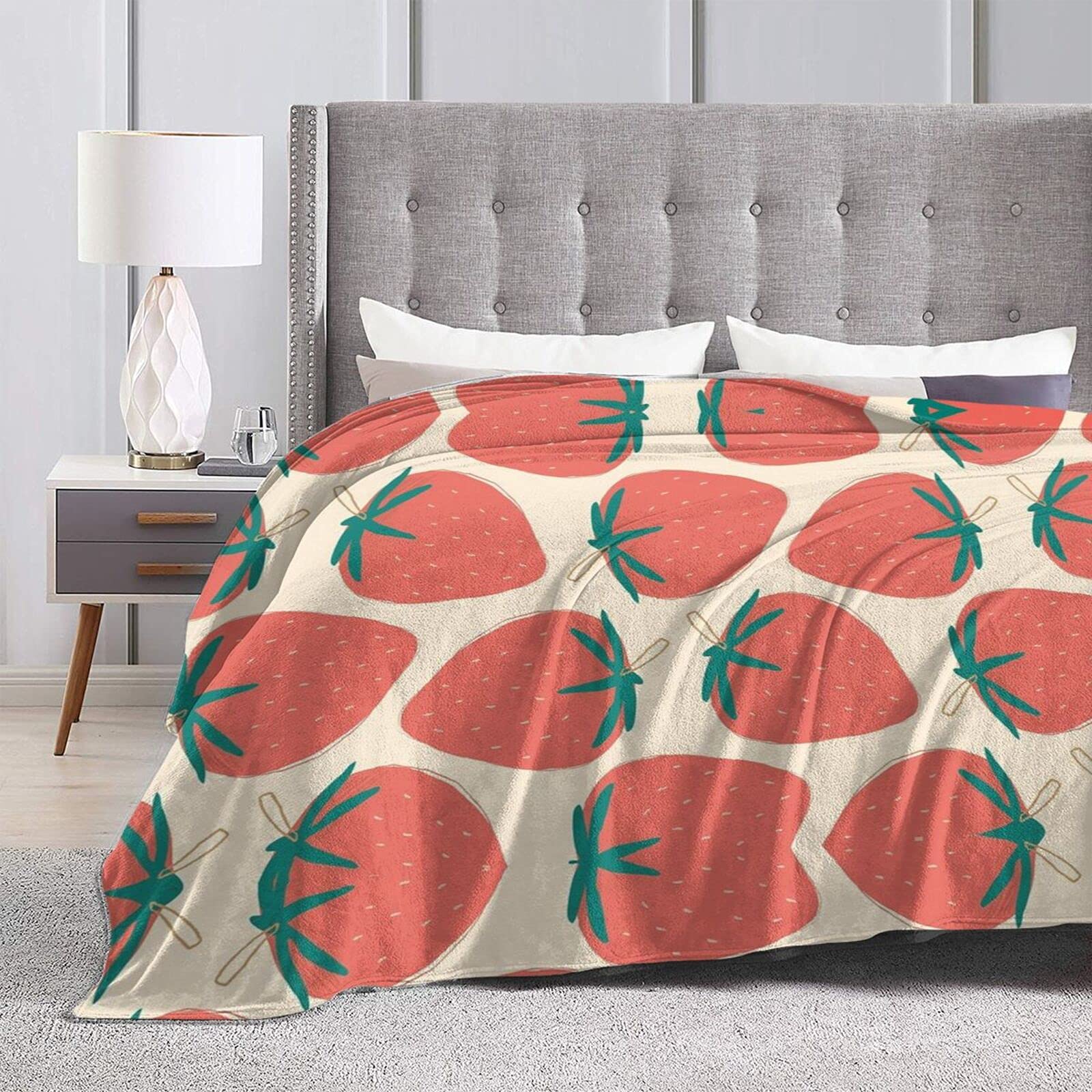 Soft Flannel Strawberry Throw Blanket 60