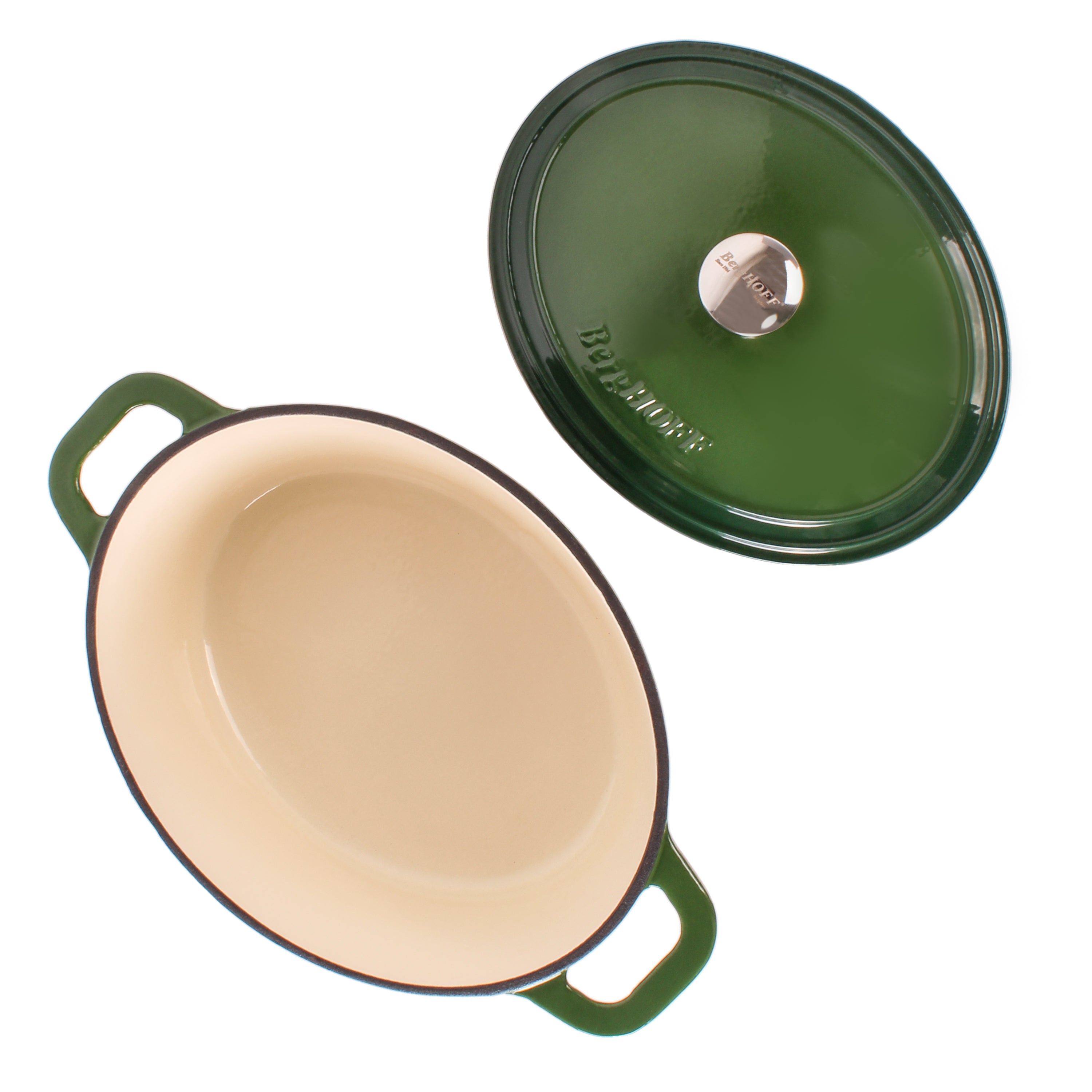 BergHOFF Neo 4-Piece Cast Iron Cookware Set - 5qt & 8qt Dutch Oven with Lid - Premium Green Enameled Cookware for Stovetop, Oven & Camping - Perfect for Braising, Stewing & Baking