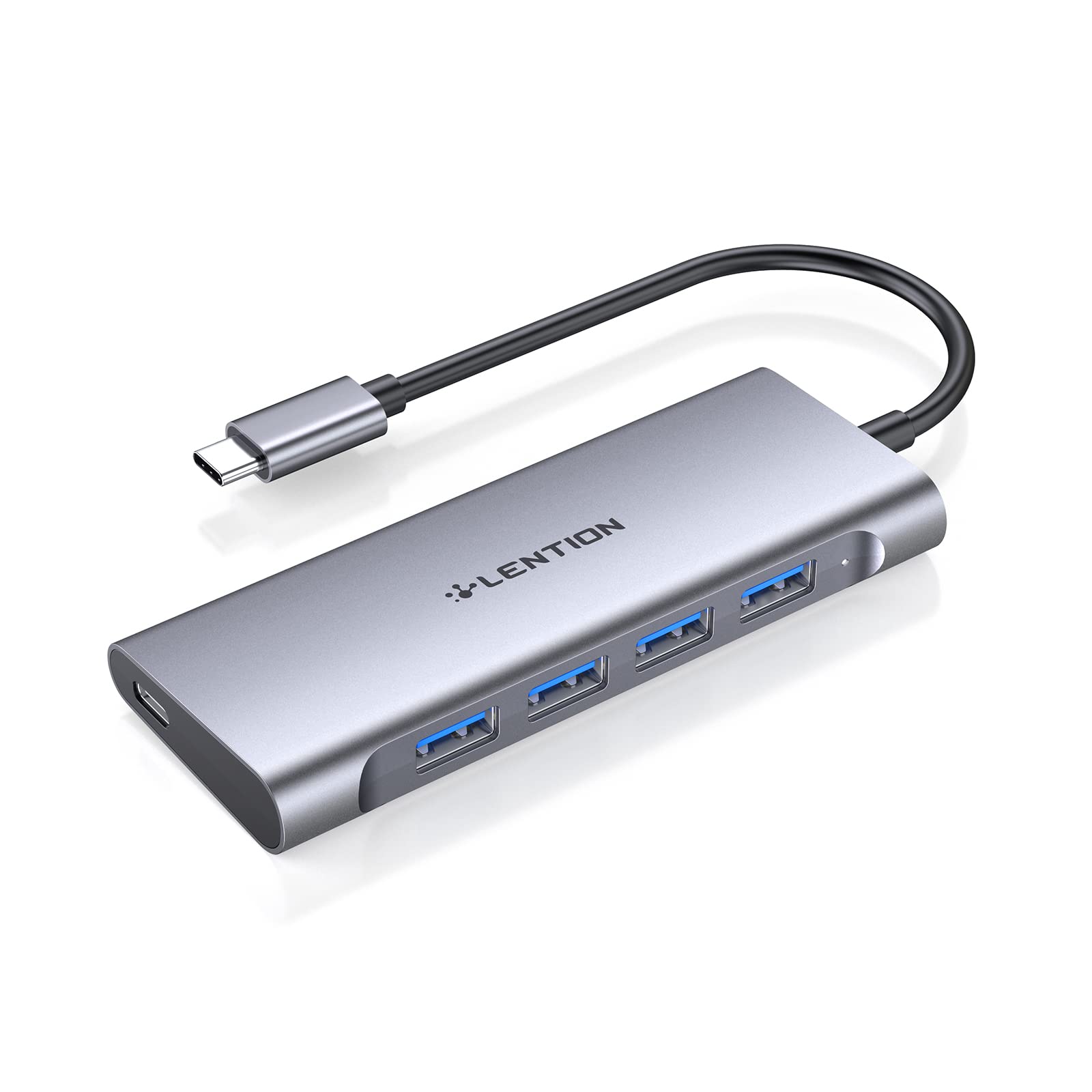 LENTION USB C Hub Adapter with 4 USB 3.0 Ports & Type C Charging - Compatible with MacBook Pro 2023-2016, MacBook Air, Surface Pro, Chromebook & More | Stable Driver Certified Multiport Dongle (CB-C31, Space Gray) | Perfect for Home Office, Remote Work & Travel Accessories