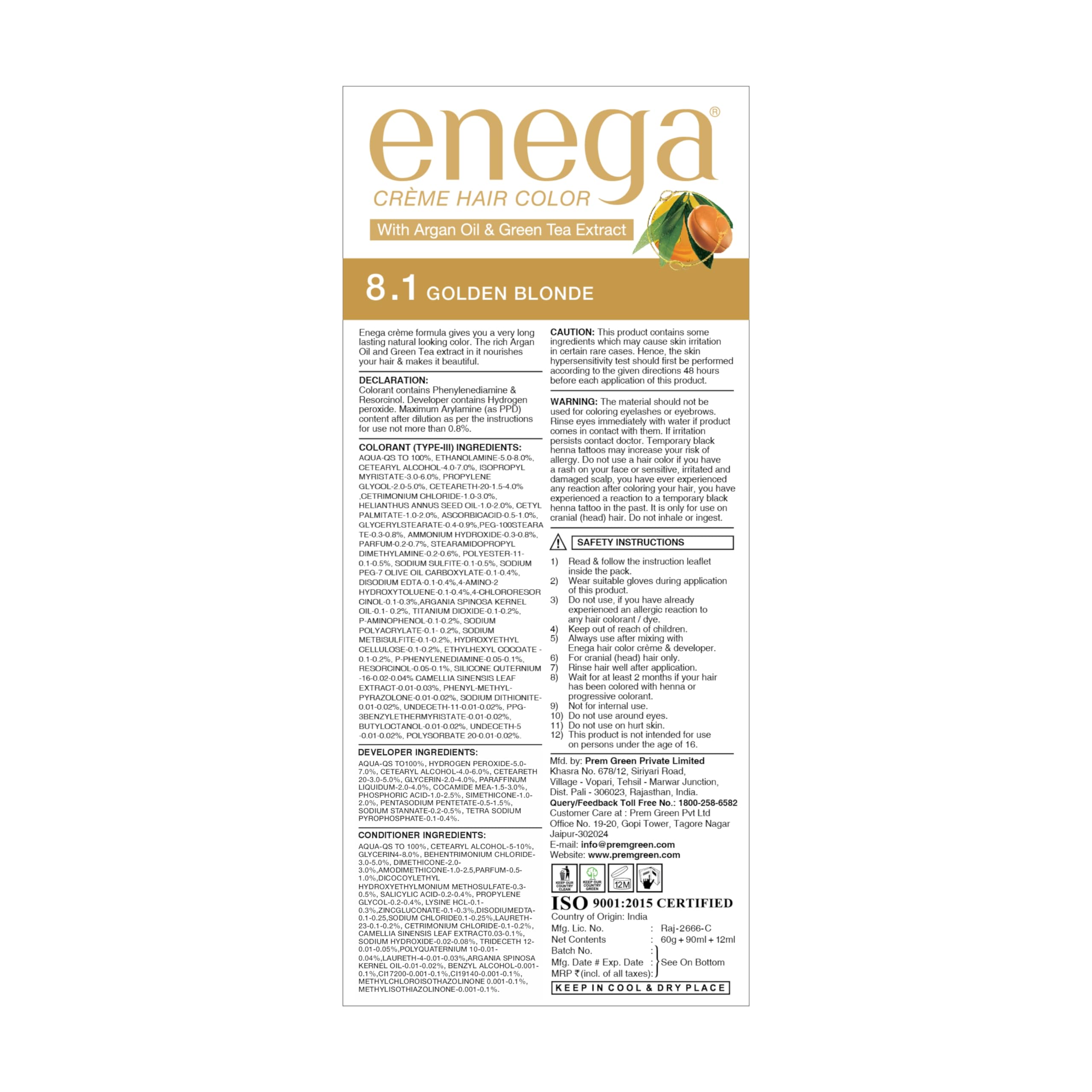 Enega Ammonia-Free Long Lasting Gray Coverage Hair Color Cream with Argan Oil & Green Tea Extract - 150ml (Golden Blonde) | Pack of 1 | Perfect for At-Home Hair Coloring & Touch-Ups