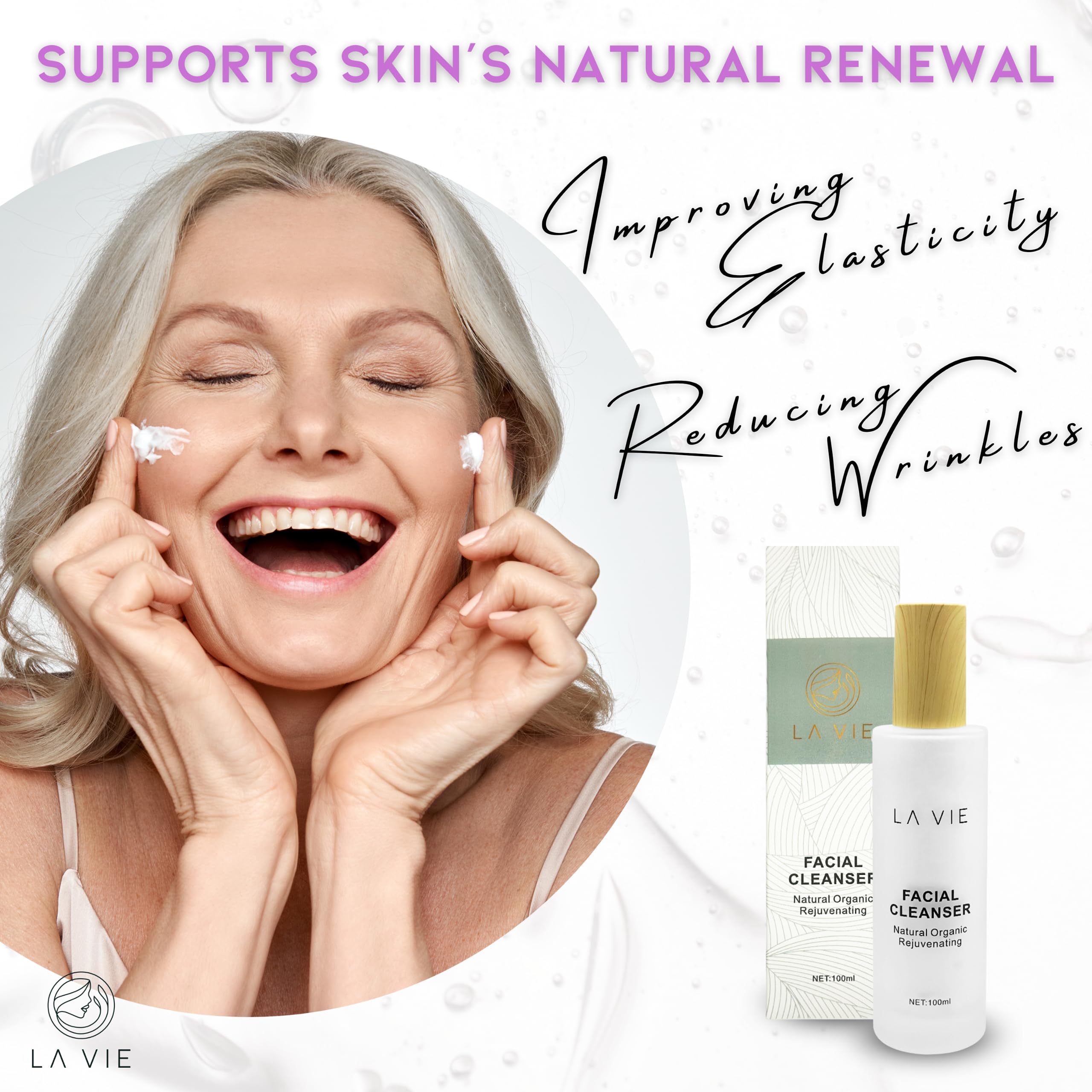 La Vie Rejuvenating Facial Cleanser - Anti-Aging Face Wash with Caffeine, Aloe Vera & Lavender for Women | Gentle Daily Cleansing & Hydration | 100ml/3.38Fl Oz | Perfect for Morning & Night Skincare Routine