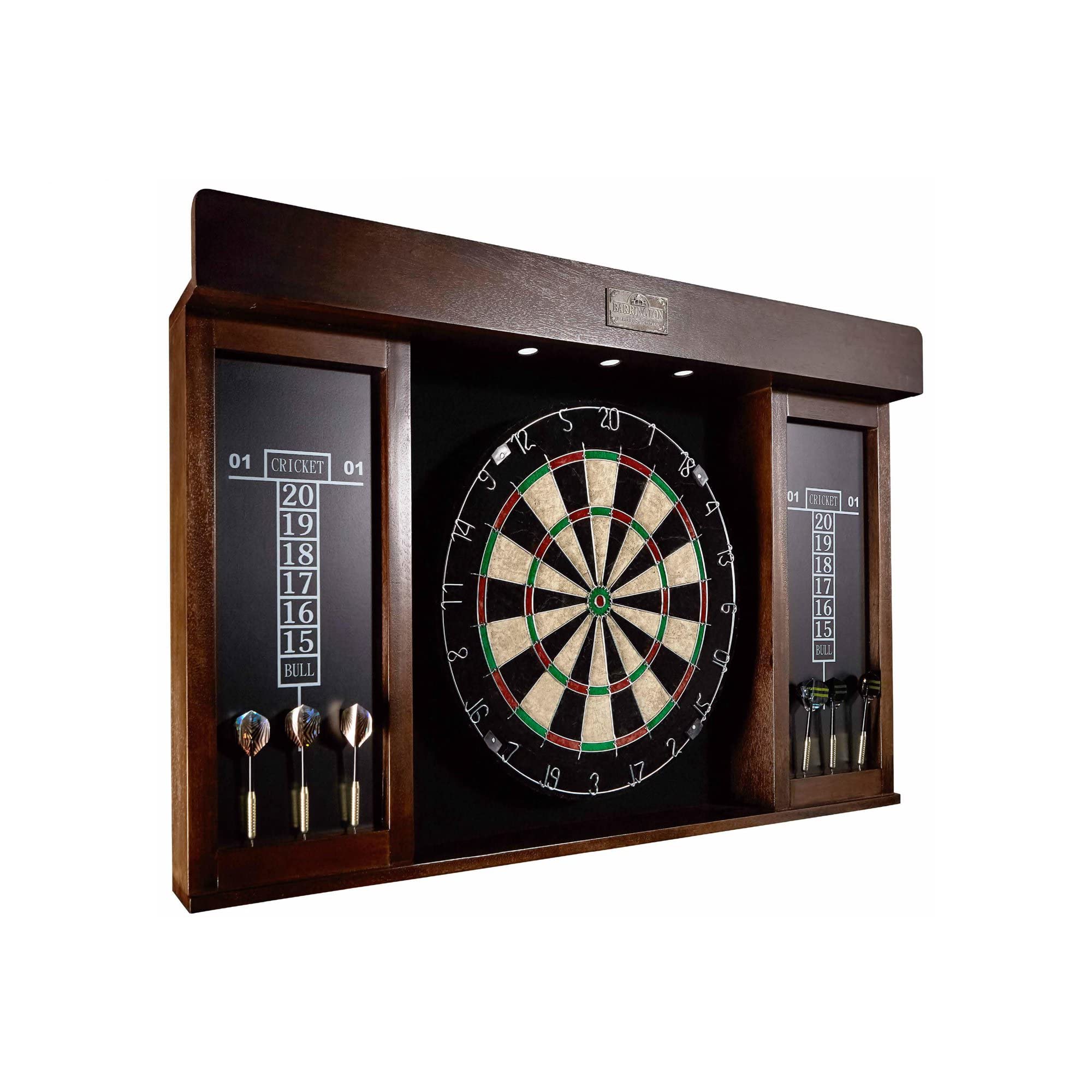 40 Inch Wooden Dartboard Cabinet Set with LED Lights - Large Dart Board for Adults, Includes 6 Steel Tip Darts (Brown/Black) - Perfect for Home Bar, Game Room, Playroom, and Man Cave Entertainment