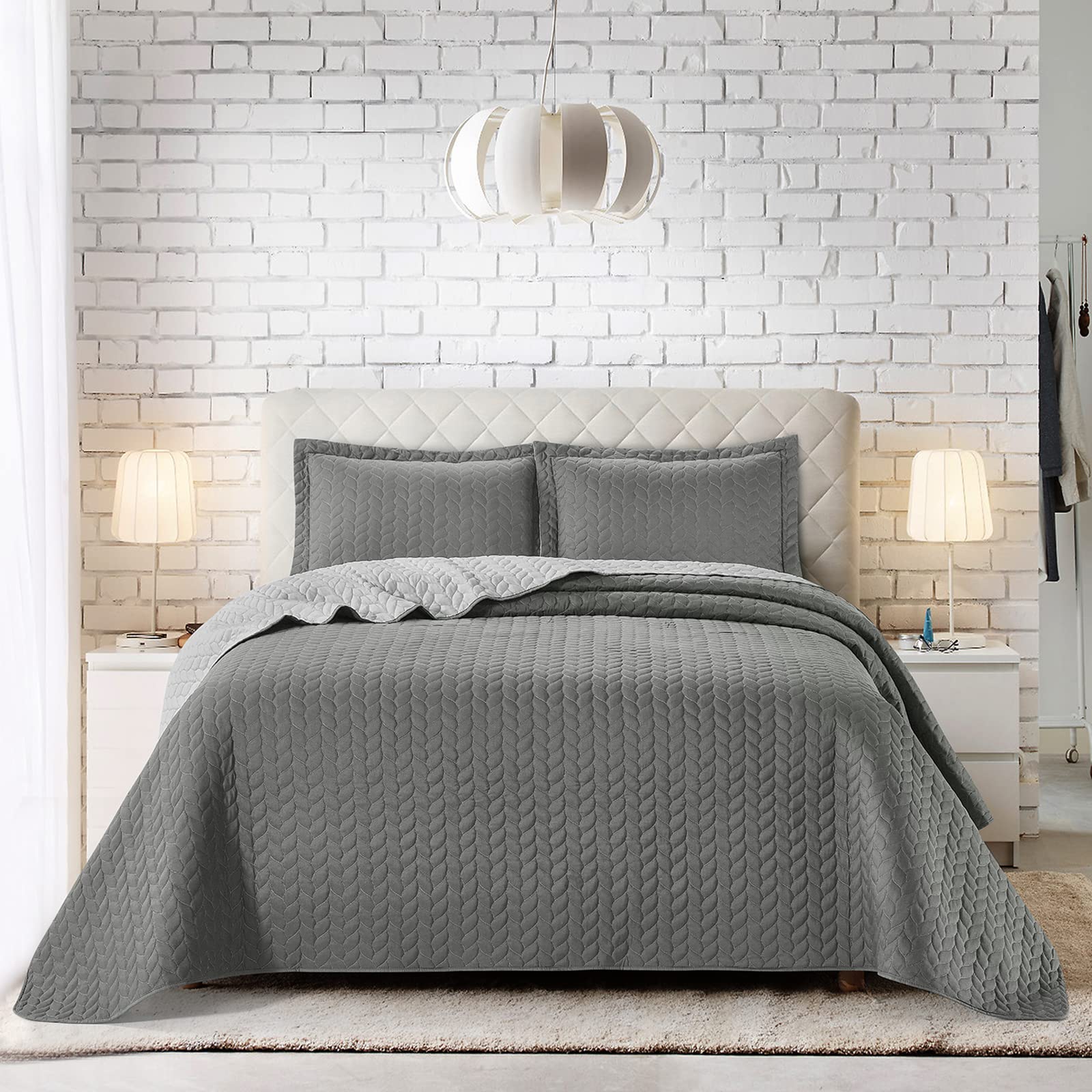 BYSURE All-Season Quilt Set - Queen Grey Microfiber Bedspread for Cozy Bedroom