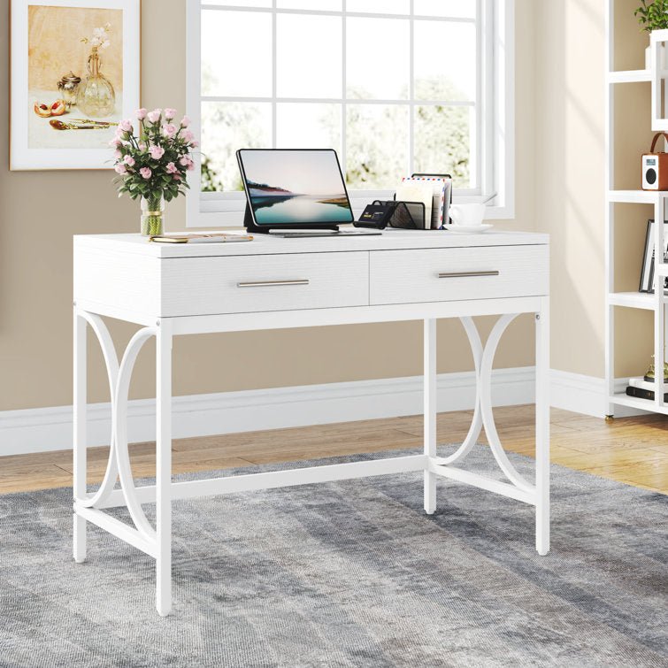 41 Inch Modern Computer Desk with 2 Drawers - Home Office Writing Desk for Small Spaces, Gaming & Study | Ergonomic Workstation for Remote Work & Online Classes