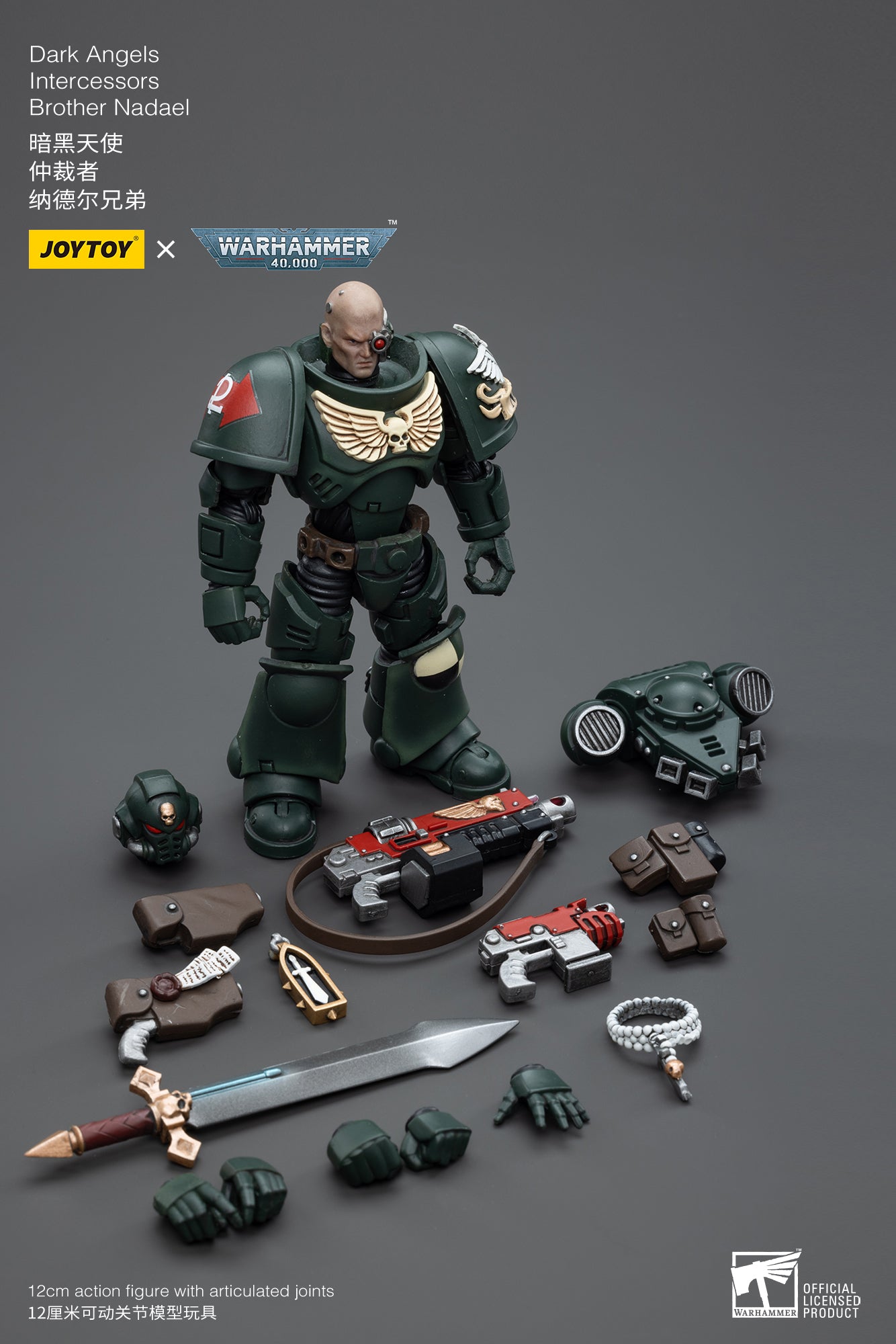 1/18 JOYTOY Warhammer 40K Dark Angels Intercessors Brother Nadael Action Figure - Collectible Miniature for Tabletop Gaming & Display