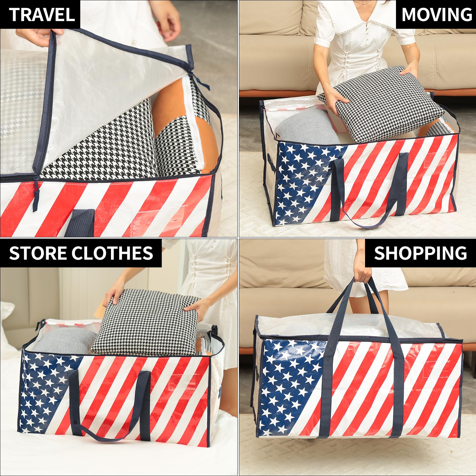 5 Pack Extra Large Heavy Duty Moving Bags - Waterproof Storage Bags With Zipper & Handles, Durable Tote Bags with Backpack Straps for Clothes, Travel, Camping & Moving (Alternative to Moving Boxes) - Perfect for Home Organization, College Dorm & Storage