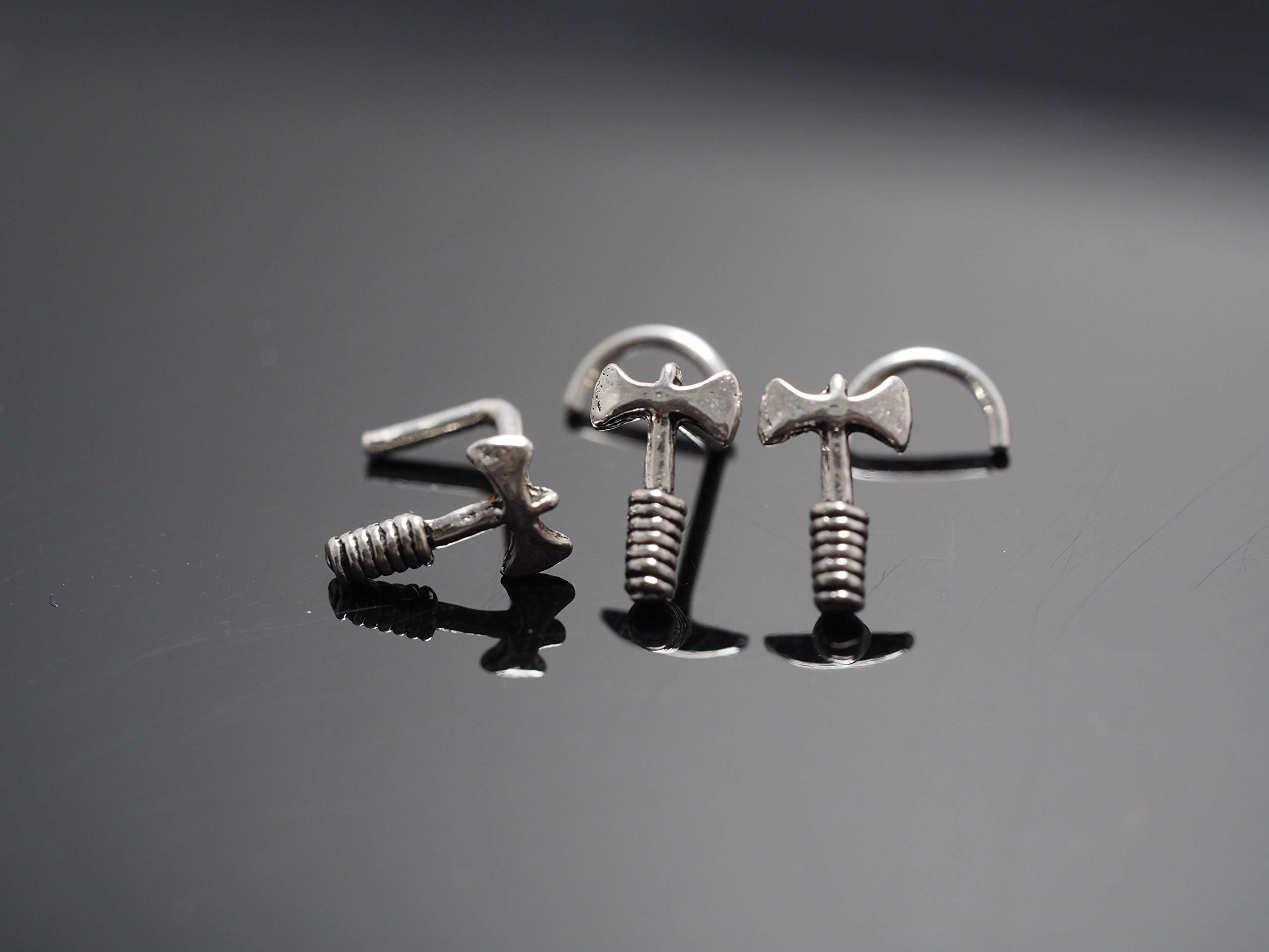 18 & 20 Gauge Axe Nose Ring Studs - Surgical Steel Nose Screw Body Jewelry for Cartilage & Septum Piercing | Hypoallergenic Nose Stud for Women & Men | Perfect for Daily Wear, Parties & Special Occasions