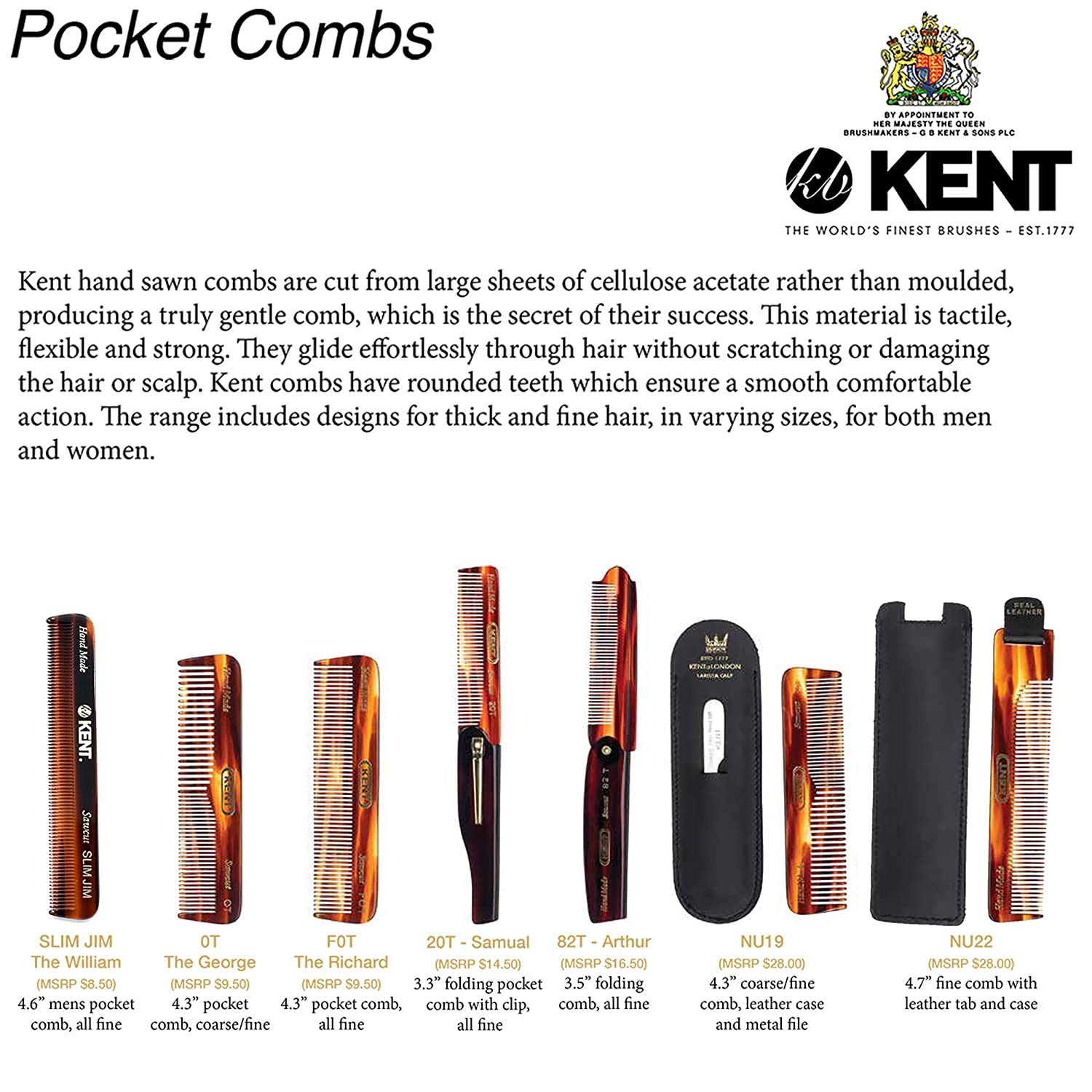 Kent NU19 Premium Hair & Beard Care Gift Set - Handmade in England | Includes OT Fine Tooth & Wide Tooth Combs for Men, Women & Kids | Travel-Friendly Leather Pouch & Stainless Steel Nail File | Perfect for Grooming, Travel & Daily Use