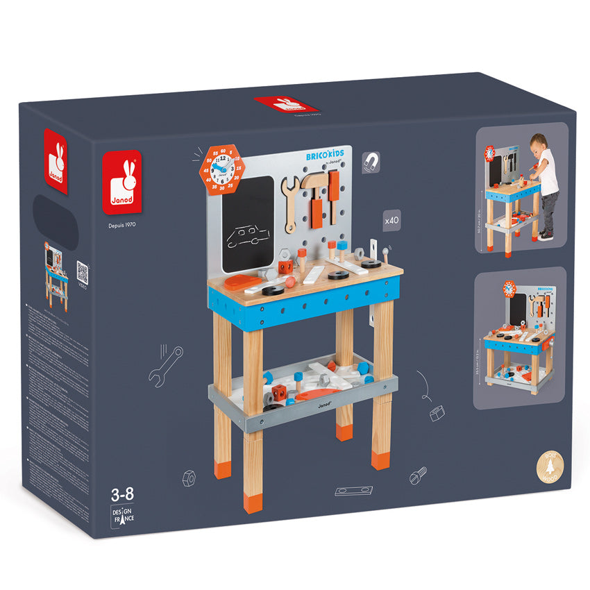Janod DIY Giant Magnetic Workbench - Kids Wooden Toy Tool Set for STEM Learning | Pretend Play Workshop for Toddlers & Preschoolers | Perfect for Birthday Gifts & Classroom Activities