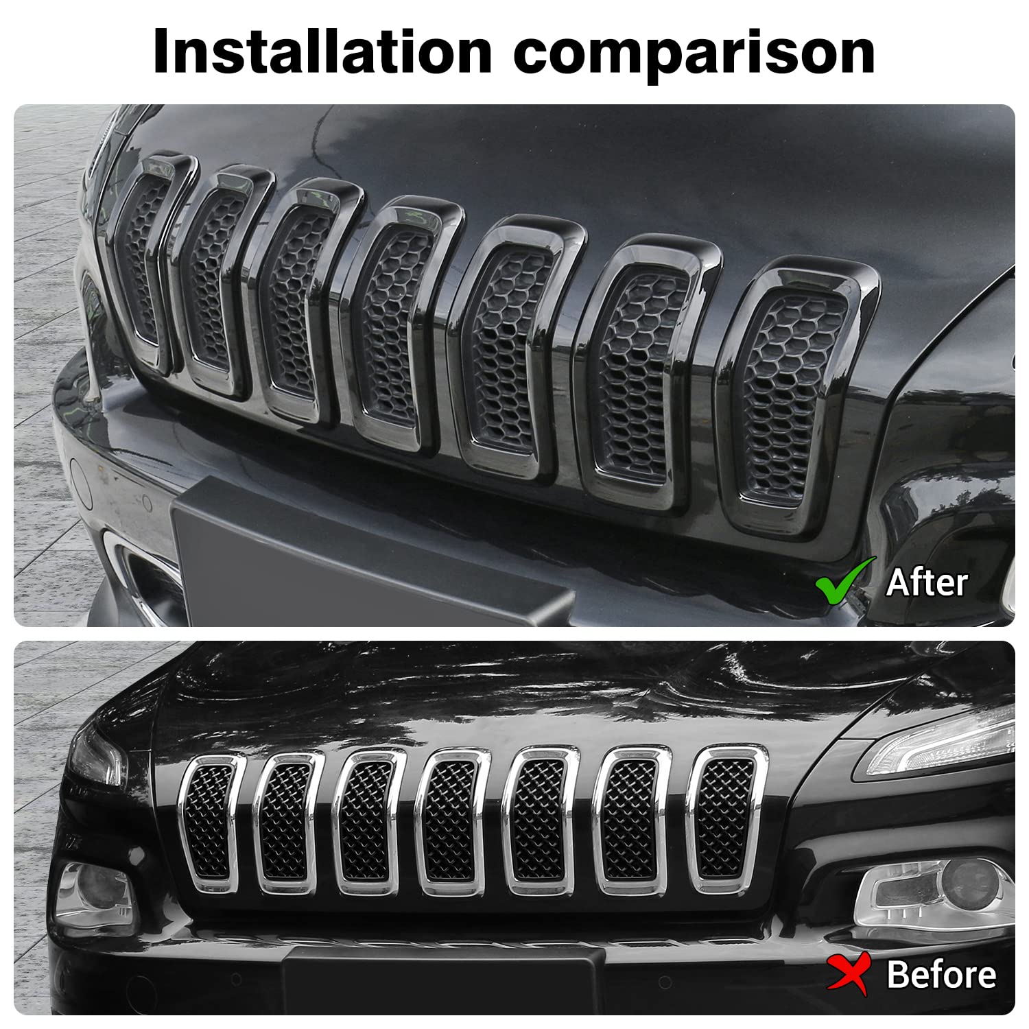 JeCar ABS Grille Inserts & Trim Kit for 2014-2018 Jeep Cherokee KL - Black | Front Grill Cover Upgrade for Off-Road & Street Style