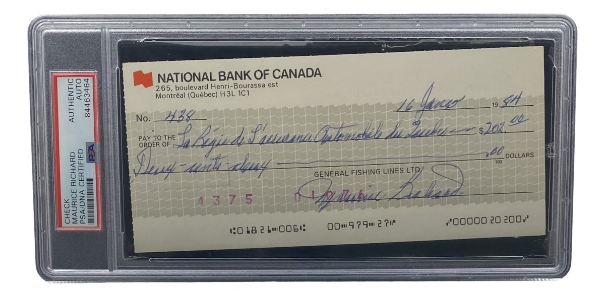 Authentic Maurice Richard Signed Montreal Canadiens Bank Check #438 PSA/DNA Certified - Perfect for Hockey Memorabilia Collectors & Sports Fans Display