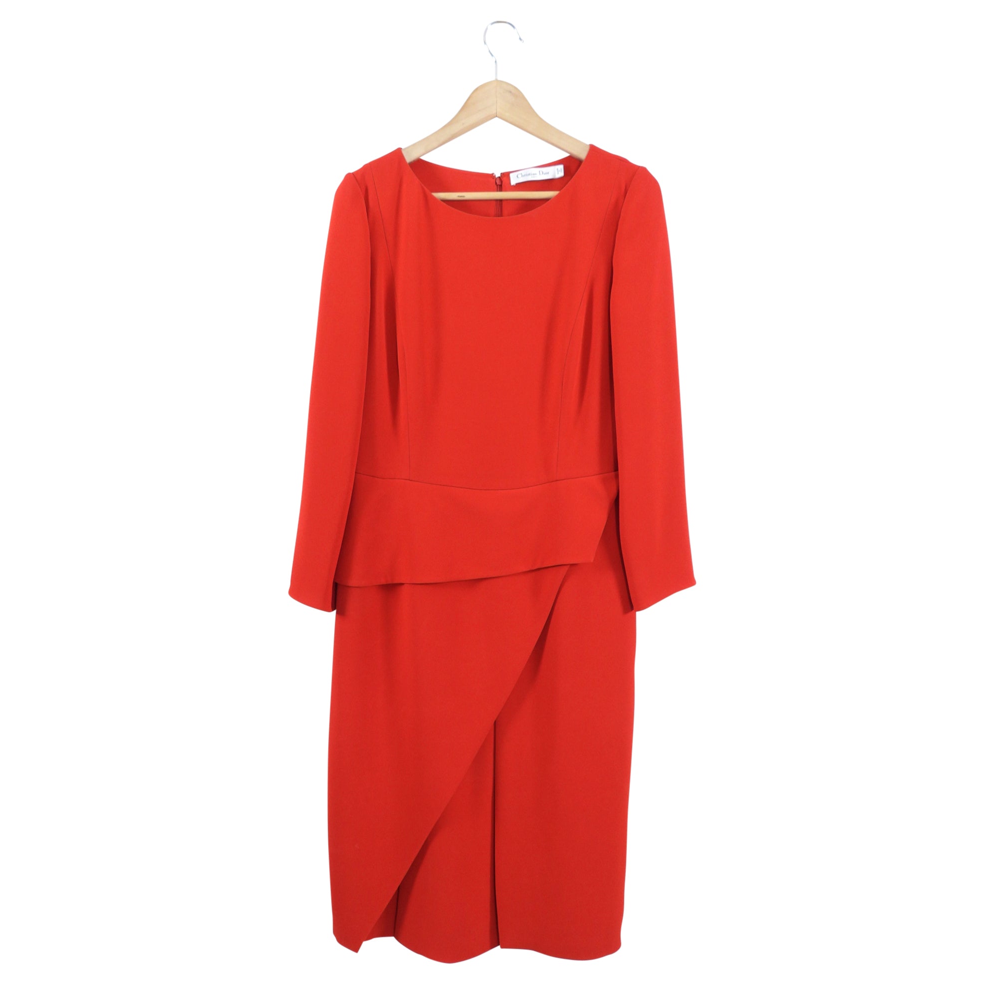 Christian Dior Red Silk Crepe Peplum Dress Size FR42 (US 10) - Elegant Evening Gown for Parties, Weddings & Special Occasions