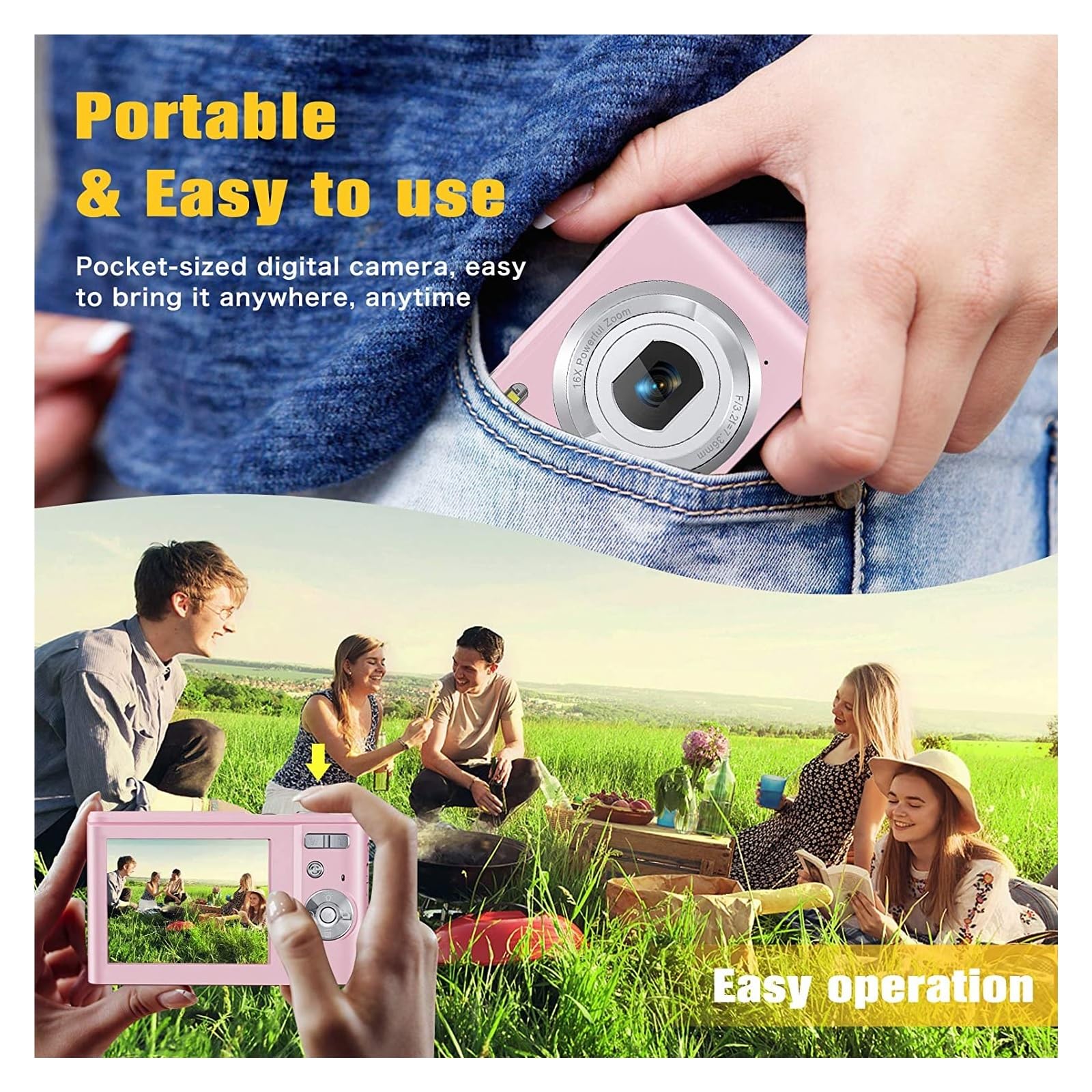 MZZYG 4K Digital Video Camera for Vlogging - 16X Zoom, 3.0