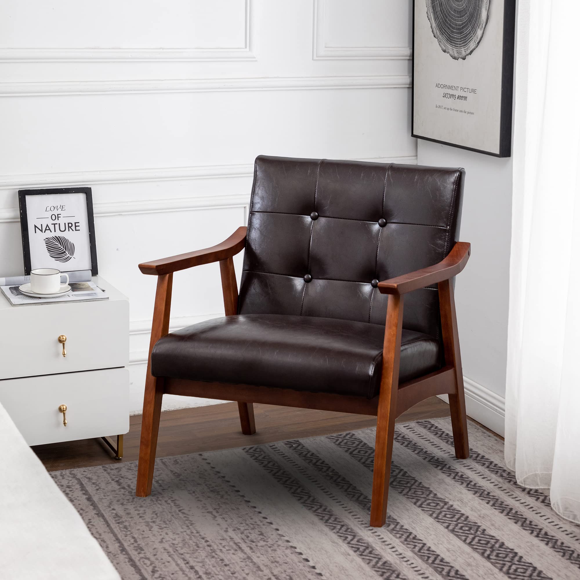 Convenience Concepts Take a Seat Natalie Accent Chair - Espresso Faux Leather Upholstered Living Room Chair for Home, Office & Lounge - Comfortable Modern Seating with Sturdy Frame