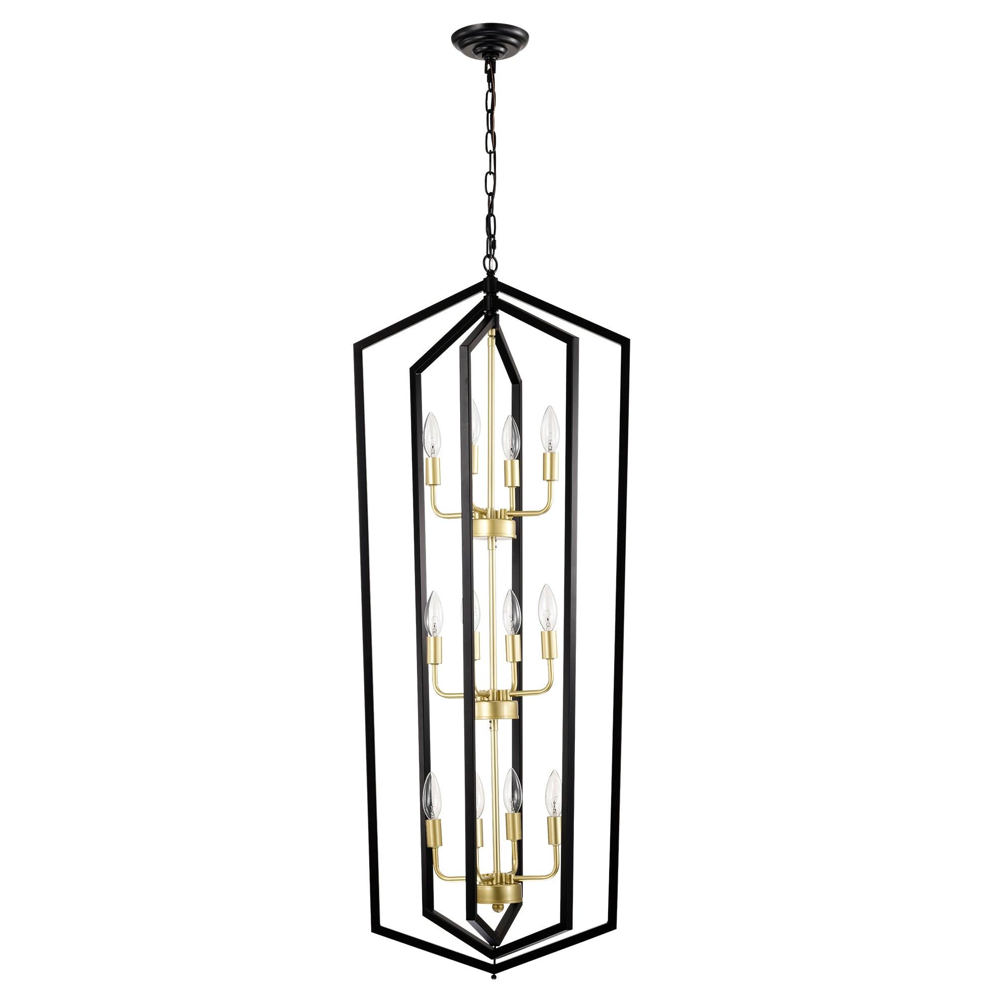 12-Light Farmhouse Kitchen Chandelier - Vintage Rustic Cage & Lantern Pendant Lighting Fixture for Dining Room, Island, or Breakfast Nook - Dimmable Edison Bulbs Included