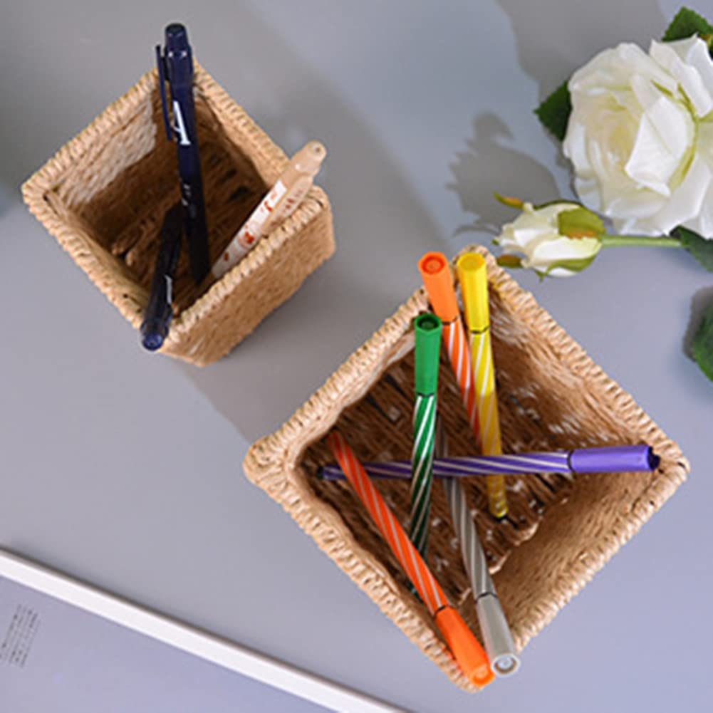 Ochine Handmade Woven Rattan Pencil Holder - 1 Pack Natural Wicker Pen Cup & Makeup Brush Organizer, Desktop Storage Basket for Home, Office, School Desk Accessories | Perfect for Organizing Stationery, Cosmetics & Small Items on Your Workspace
