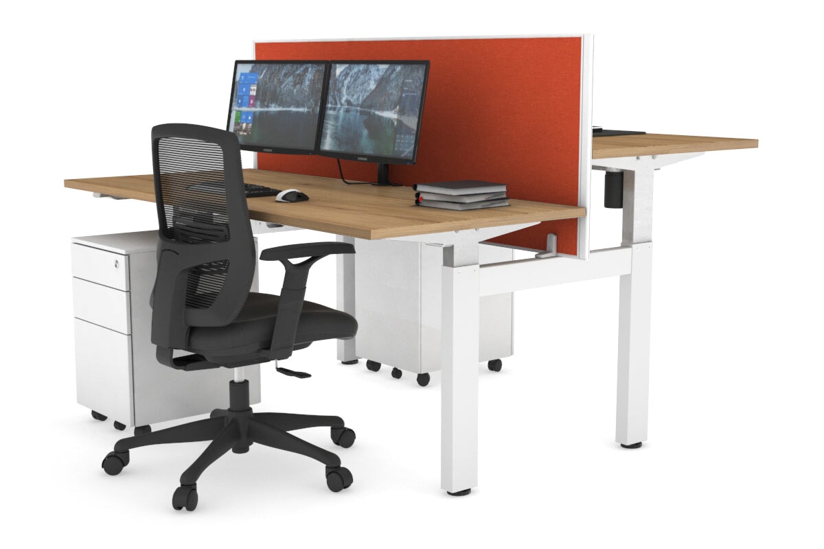 Adjustable Height 2-Person H Bench Workstation - White Frame [1600L x 700W] - Perfect for Office, Home Office & Coworking Spaces
