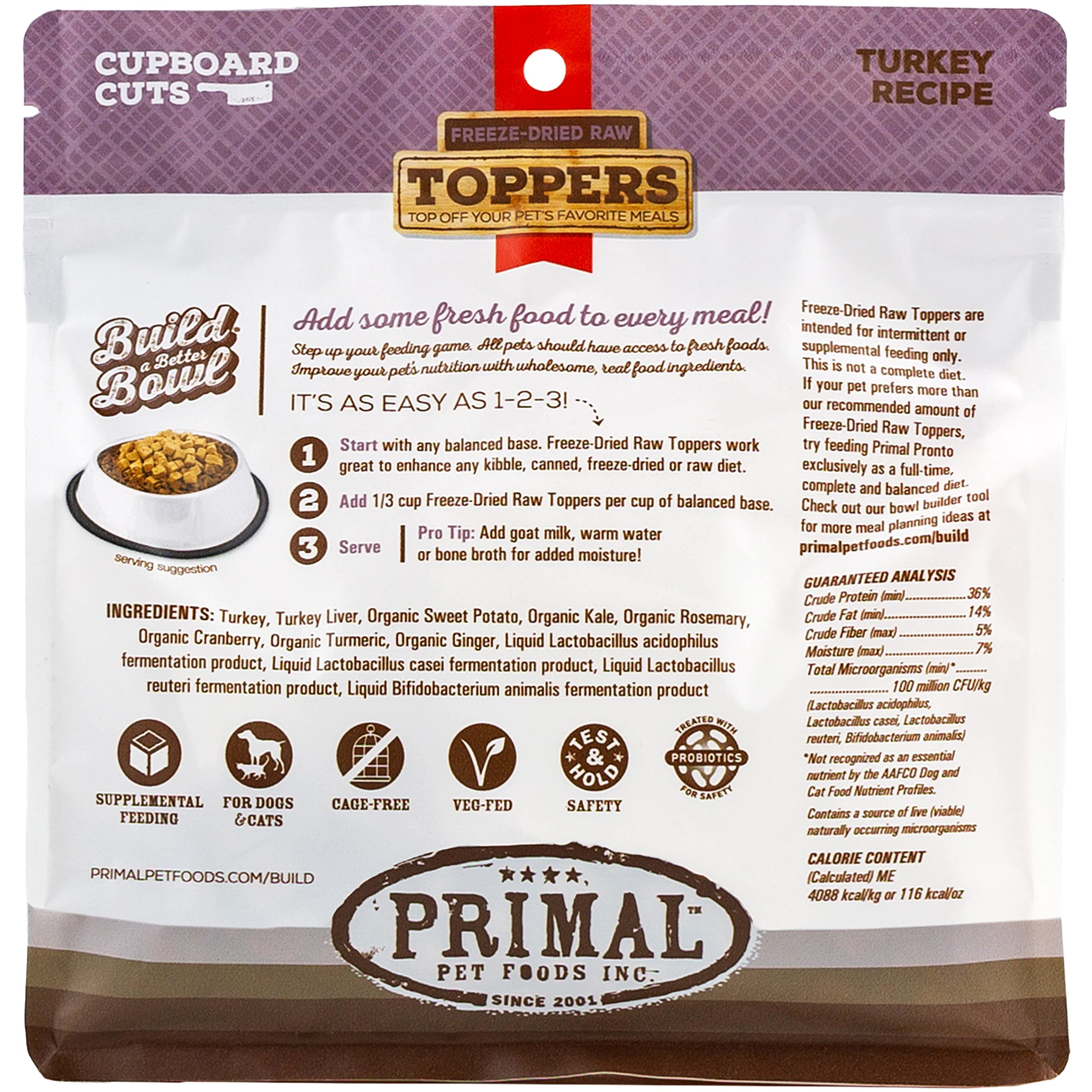**Primal Freeze-Dried Turkey Dog & Cat Food Toppers - Grain-Free, Probiotic-Enriched Meal Mixers & Training Treats (3.5 oz) - Perfect for Picky Eaters & Digestive Health**    *(Use Cases: Ideal for enhancing kibble, rewarding pets during training, or supporting sensitive stomachs.)*