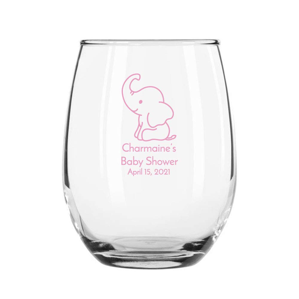 24 Pack Baby Shower Elephant Pink Stemless 9 oz Wine Glasses - Perfect for Baby Showers, Bridal Parties, and Special Celebrations