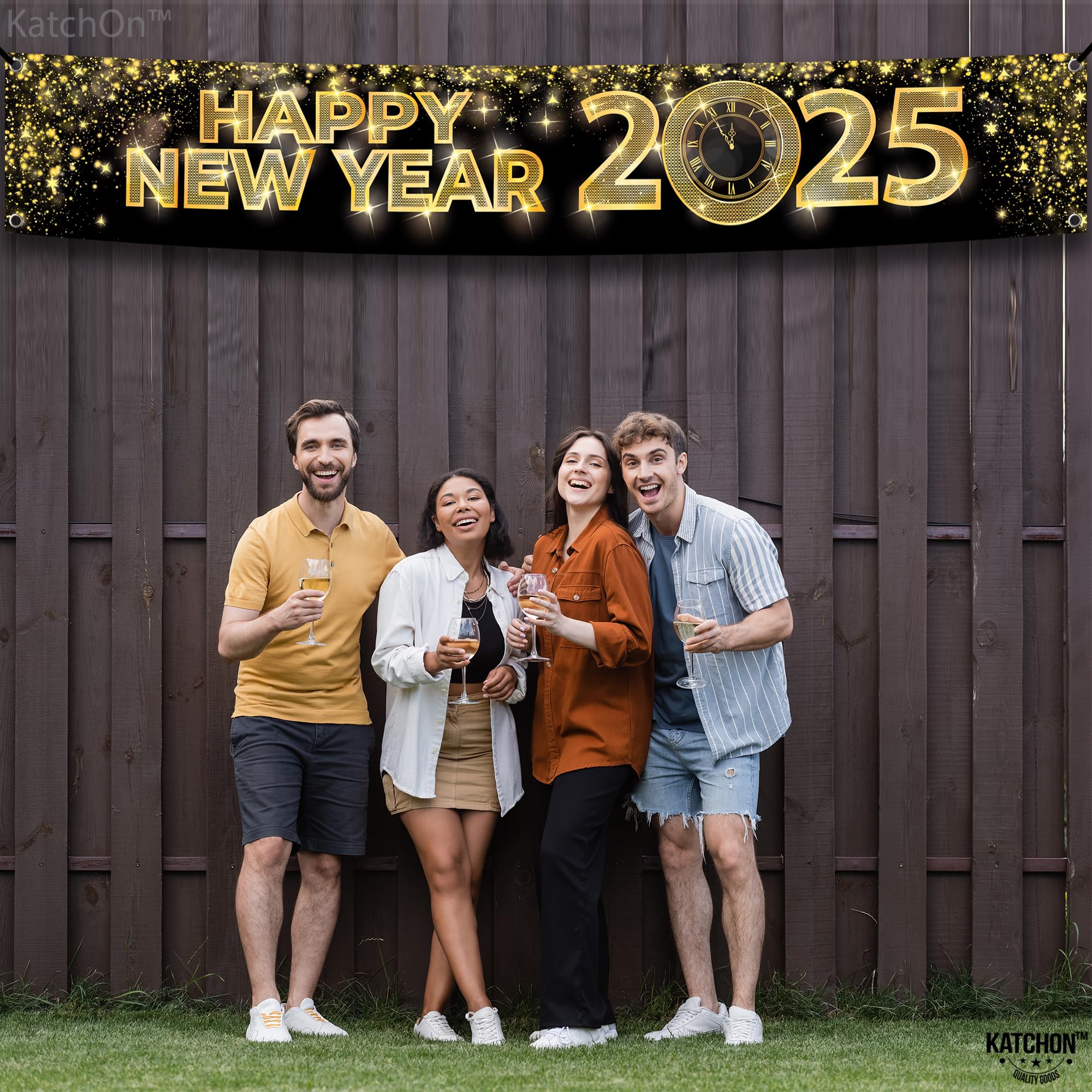 KatchOn 2025 Happy New Year Banner - 120x20 Inch Large Outdoor Yard Sign | New Year's Eve Party Decorations & NYE Party Supplies 2025 | Perfect for Front Yard Decor, New Year Countdown Events & Holiday Home Decoration