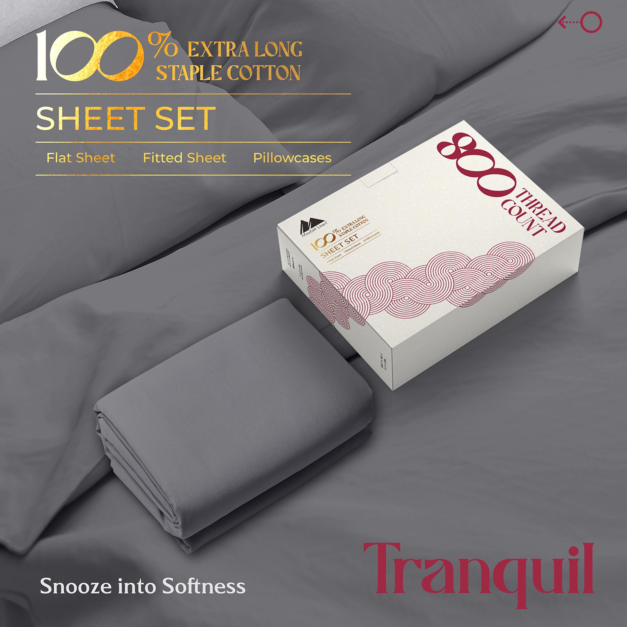 Luxury 100% Egyptian Cotton King Size Sheets Set - 800 Thread Count 4-Piece Hotel Bedding, Sateen Weave Soft Cooling Sheets with 16