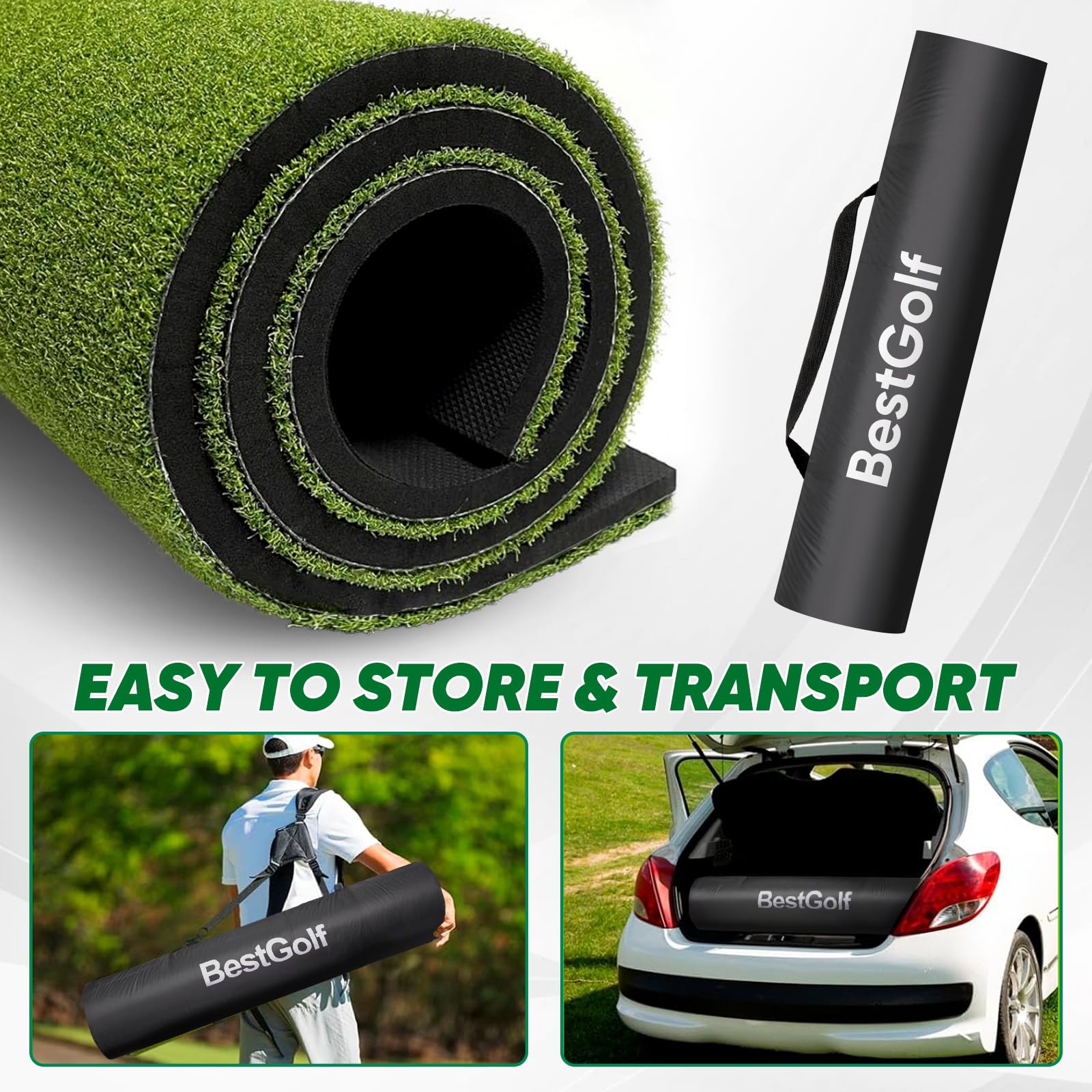 BestGolf 42MM Professional Golf Practice Mat - 5x4ft Premium PE Grass & Hot Pressed Turf for Indoor/Outdoor Use - Includes 9 Golf Balls & 9 Tees - Perfect for Backyard Training, Driving Range & Home Golf Practice