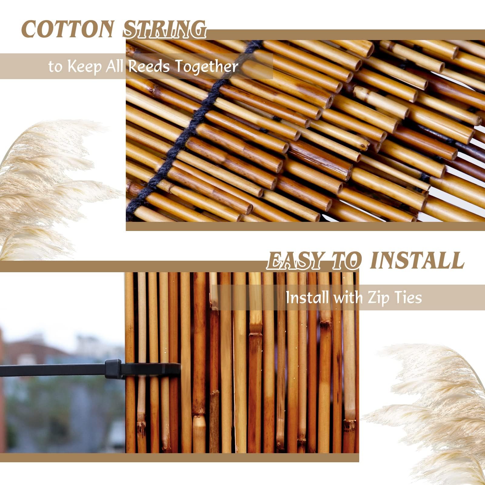 ZNCMRR Natural Bamboo Fencing Roll 6FT x 16.4FT - Decorative Reed Privacy Screen Panel for Balcony, Patio, Garden, Backyard | Indoor/Outdoor Use (Brown) | Perfect for Creating Tropical Privacy Walls & Landscape Borders