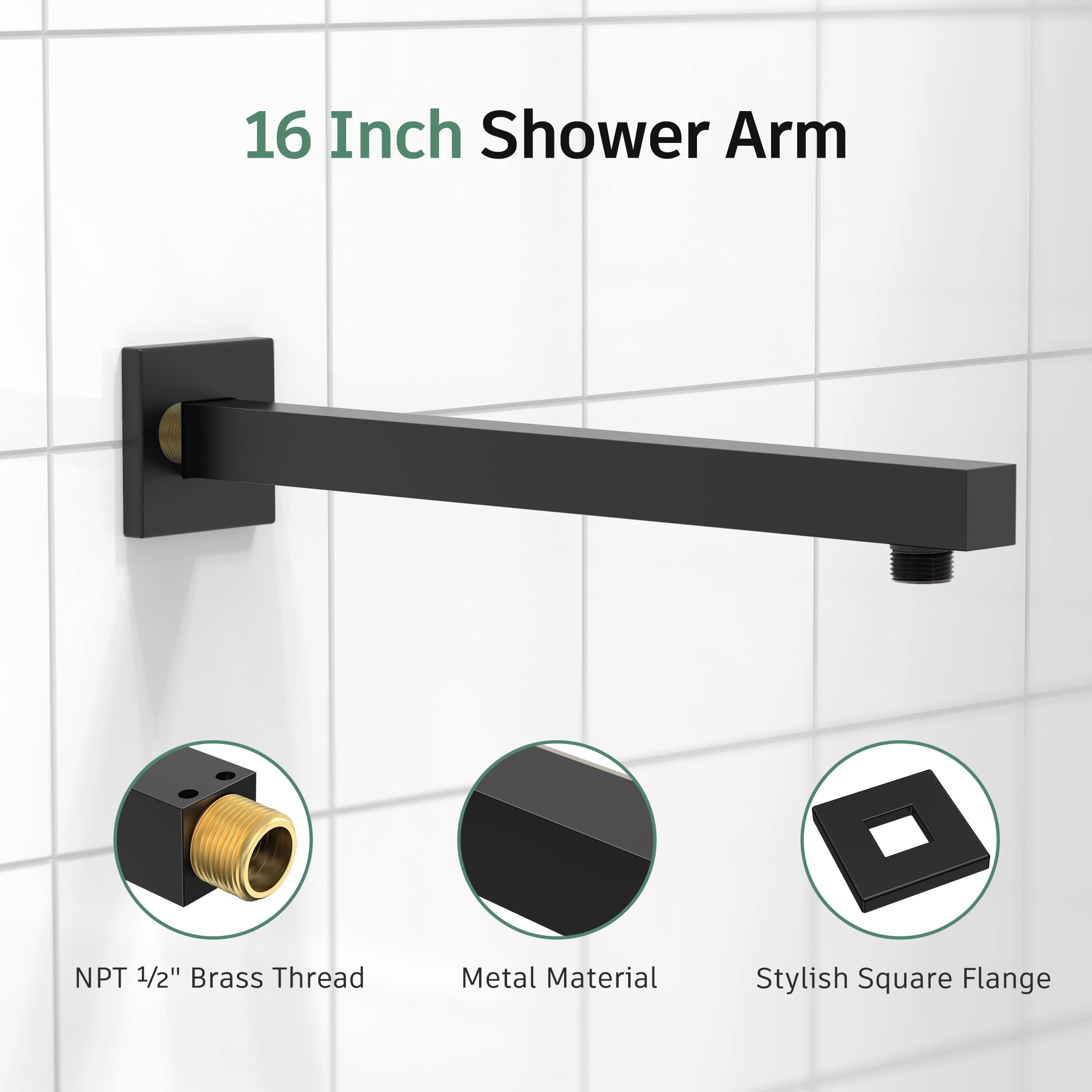 SunCleanse Matte Black Shower Faucet Set with Valve - 8 Inch Square Rainfall Shower Head & Single Handle Trim Kit | Includes Extra Long Shower Arm | Perfect for Modern Bathroom Renovations & Spa-Like Shower Experience