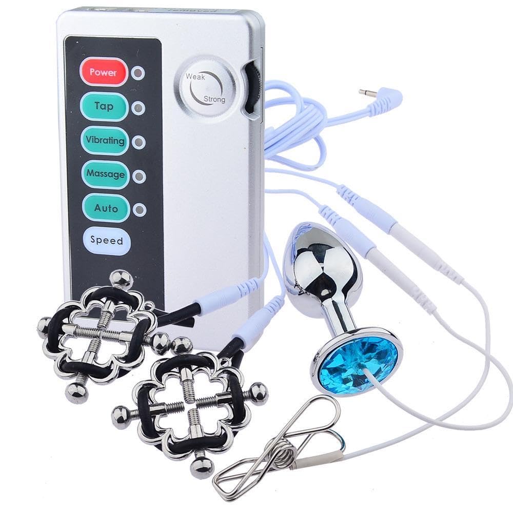 Electric Shock Nipple Clamps & Anal Plug Set - Adjustable Intensity BDSM Toys for Couples Play, Sensual Pleasure & Erotic Exploration (White) - Perfect for Spicing Up Bedroom Fun & Kinky Adventures