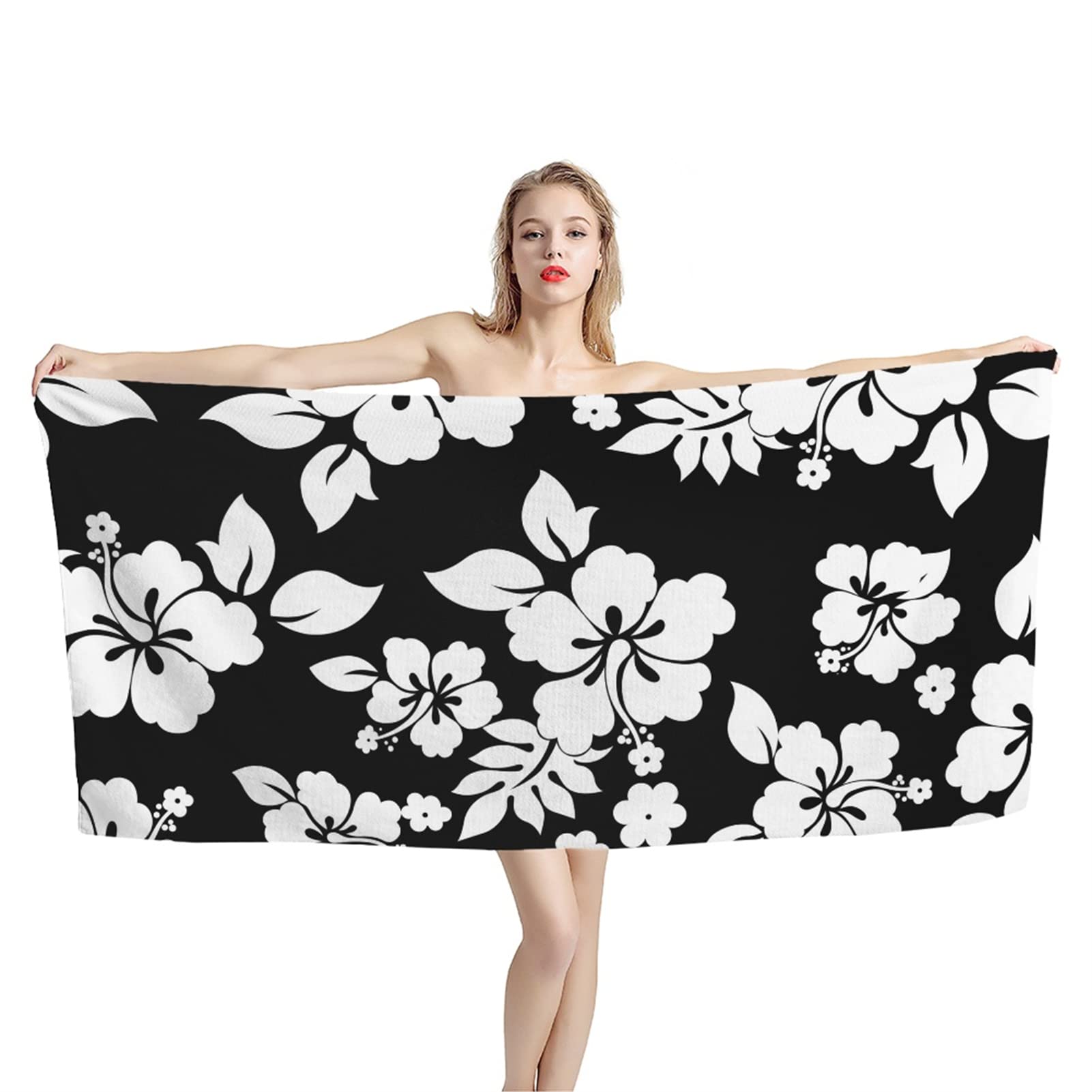 INSTANTARTS Tropical Hawaii Hibiscus Print Beach Towels - Ultra Soft Microfiber, Quick Drying & Highly Absorbent - Perfect for Pool, Swim, Surfing, Yoga, Picnic & Travel - Lightweight & Fluffy for Beach Vacation, Gym & Outdoor Activities