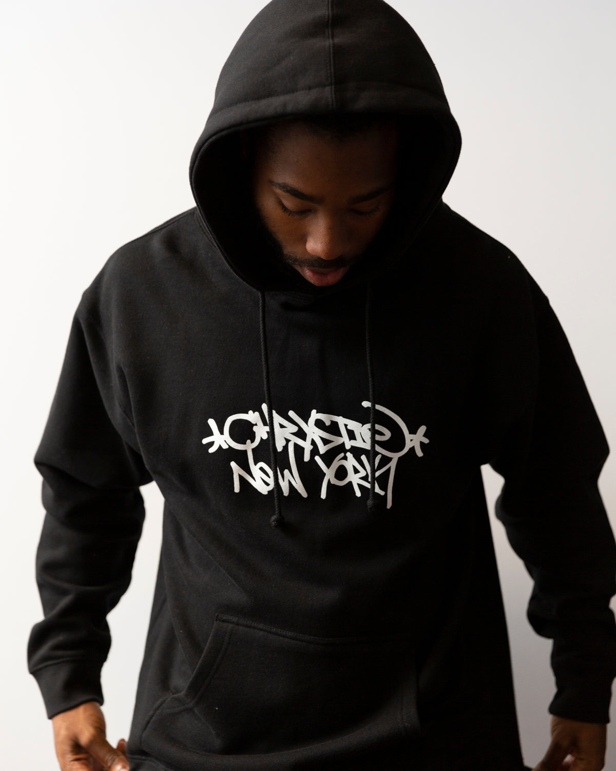 Chrystie NYC Tag Logo Hoodie - Black | Stylish Unisex Pullover for Streetwear & Casual Outfits