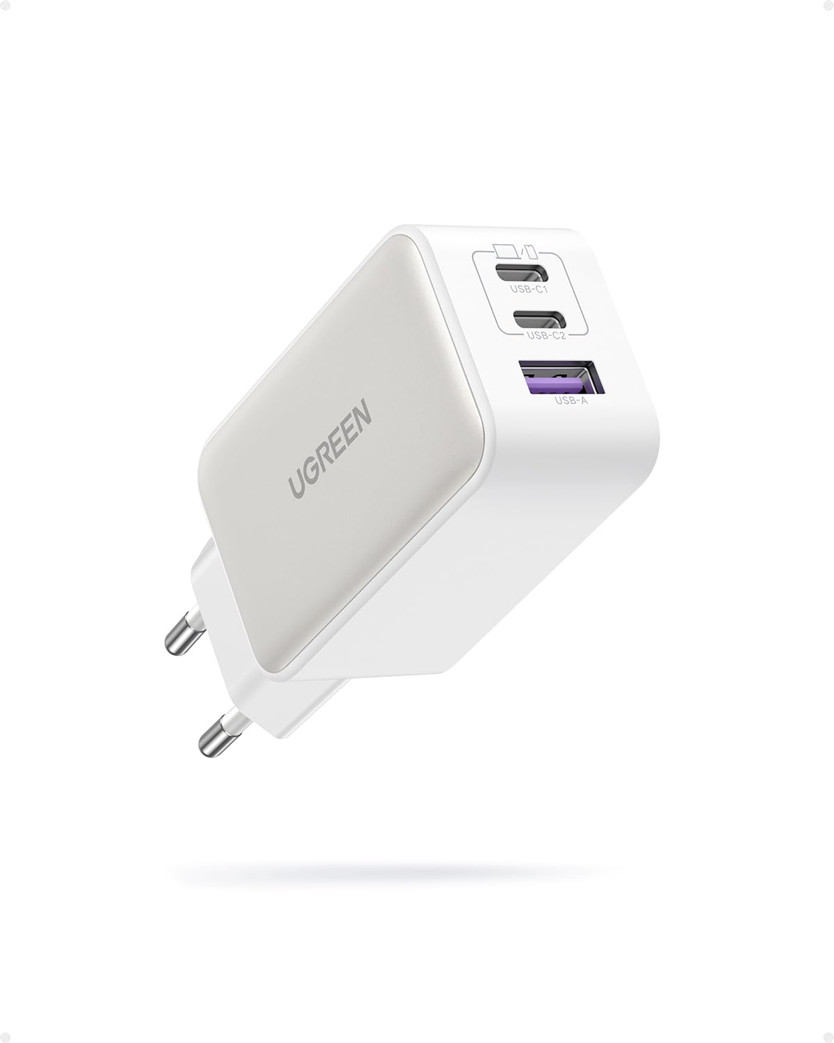 UGREEN Nexode 65W GaN Fast Charger with 3 USB-C Ports - Compatible with iPhone 16/15/14/13/12, Galaxy S24/S23/A15, Pixel 9/8/7, iPad & MacBook Air/Pro (M1/M2/M3/M4) - Compact & Powerful Charging for Home, Office & Travel (White)
