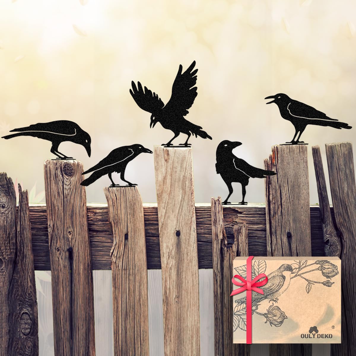 Gothic Metal Raven Statue - Black Crow Decor for Garden, Fence Topper, Outdoor Halloween & Easter Decorations - Perfect for Gothic Home, Yard, and Halloween Party Scenes