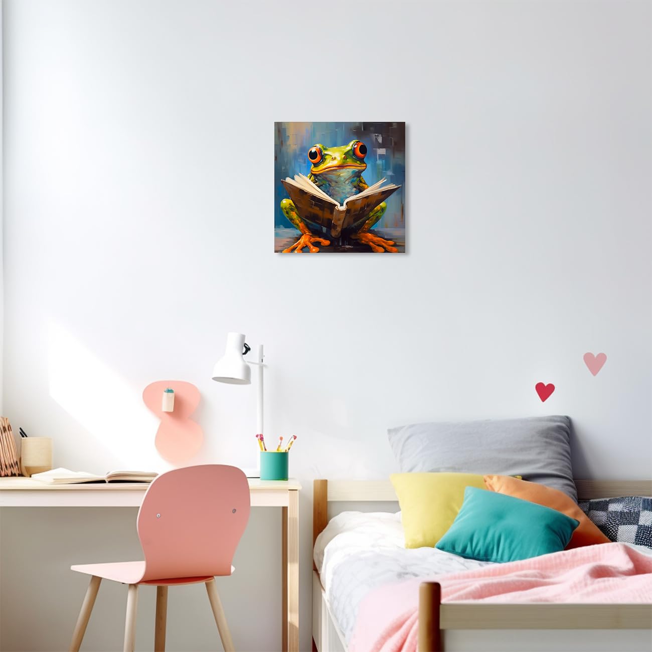 ZQQART Frog Reading Book Canvas Wall Art - 28x28 Inch Animal Learning Poster for Nursery, Kids Room & Home Decor - Perfect for Baby's Room, Classroom & Playroom Decorations